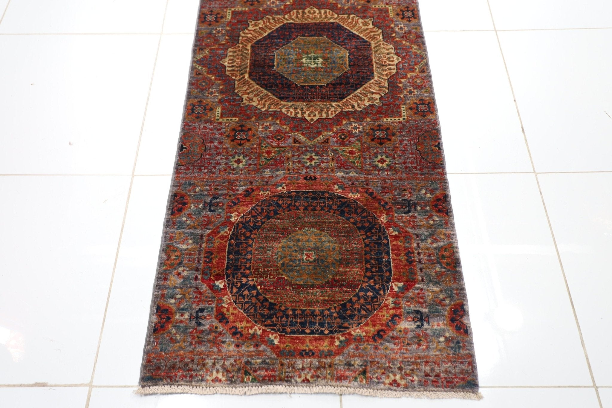 Gray Mamluk Hallway Runner Rug - 81 x 455 cm - Jerm Rugs - Jerm Rugs