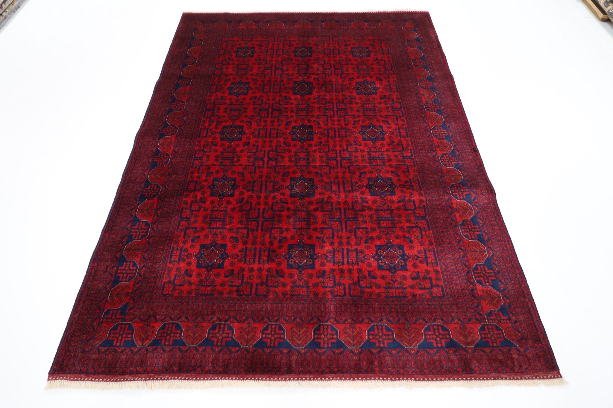 Handmade Afghan Turkmen 173x233 cm (5'8"x7'8") Bokhara Red Area Rug - Perfect for Living Room, Office, and Home Decor