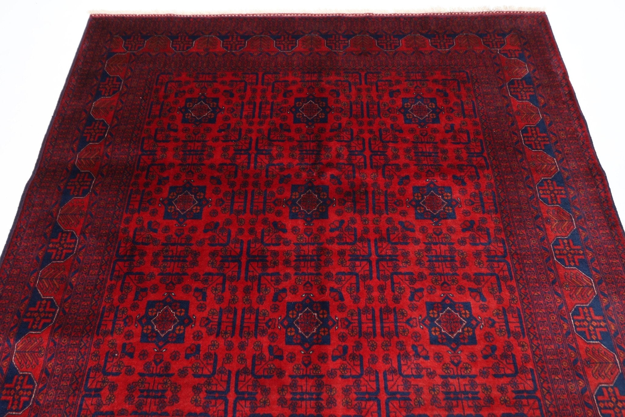 Handmade Afghan Turkmen 173x233 cm (5'8"x7'8") Bokhara Red Area Rug - Perfect for Living Room, Office, and Home Decor