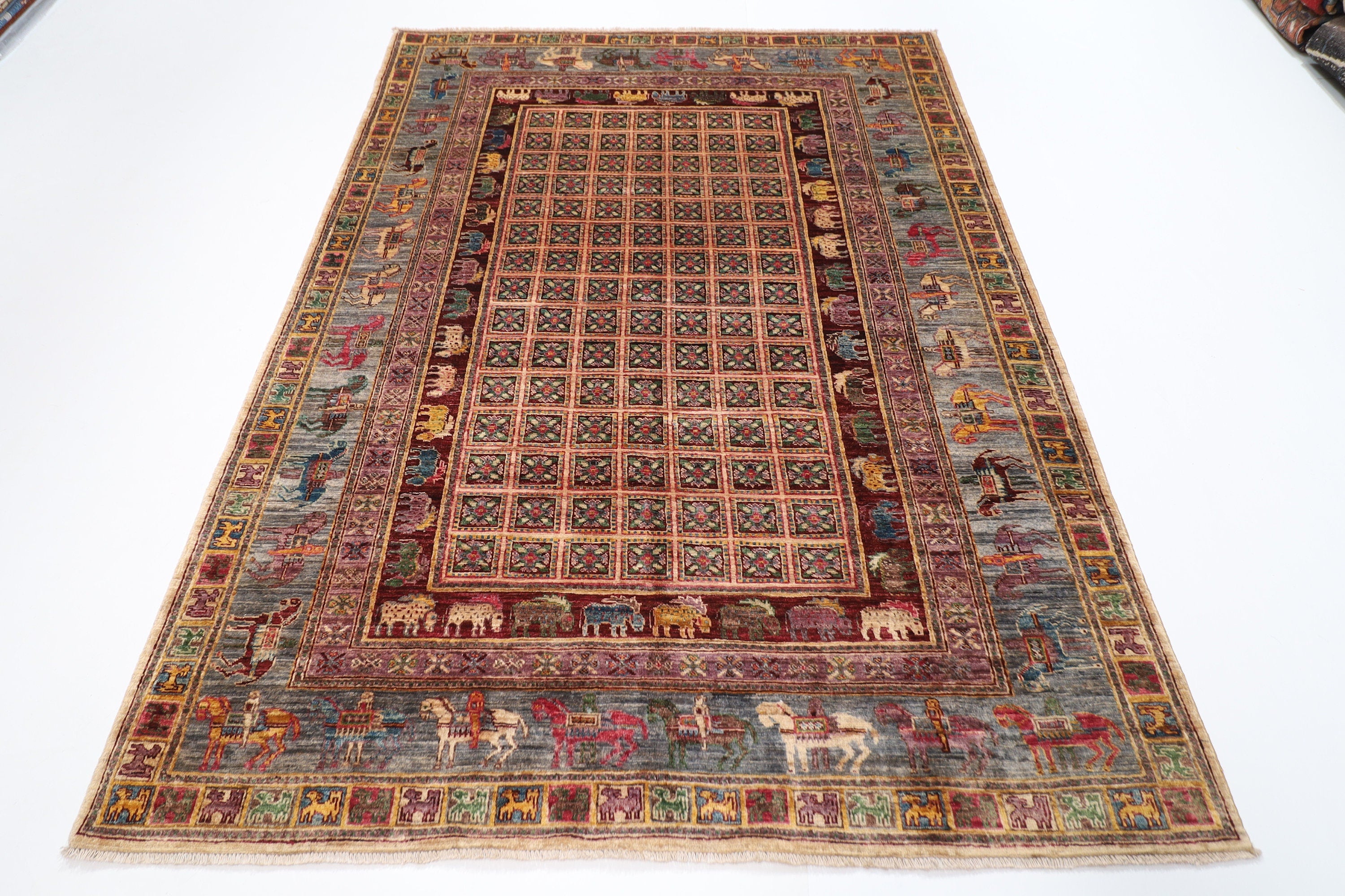 Tribal 174x240 cm (5.9x7.11 ft) Area Rug - Handmade Wool for Living Room & Office Decor