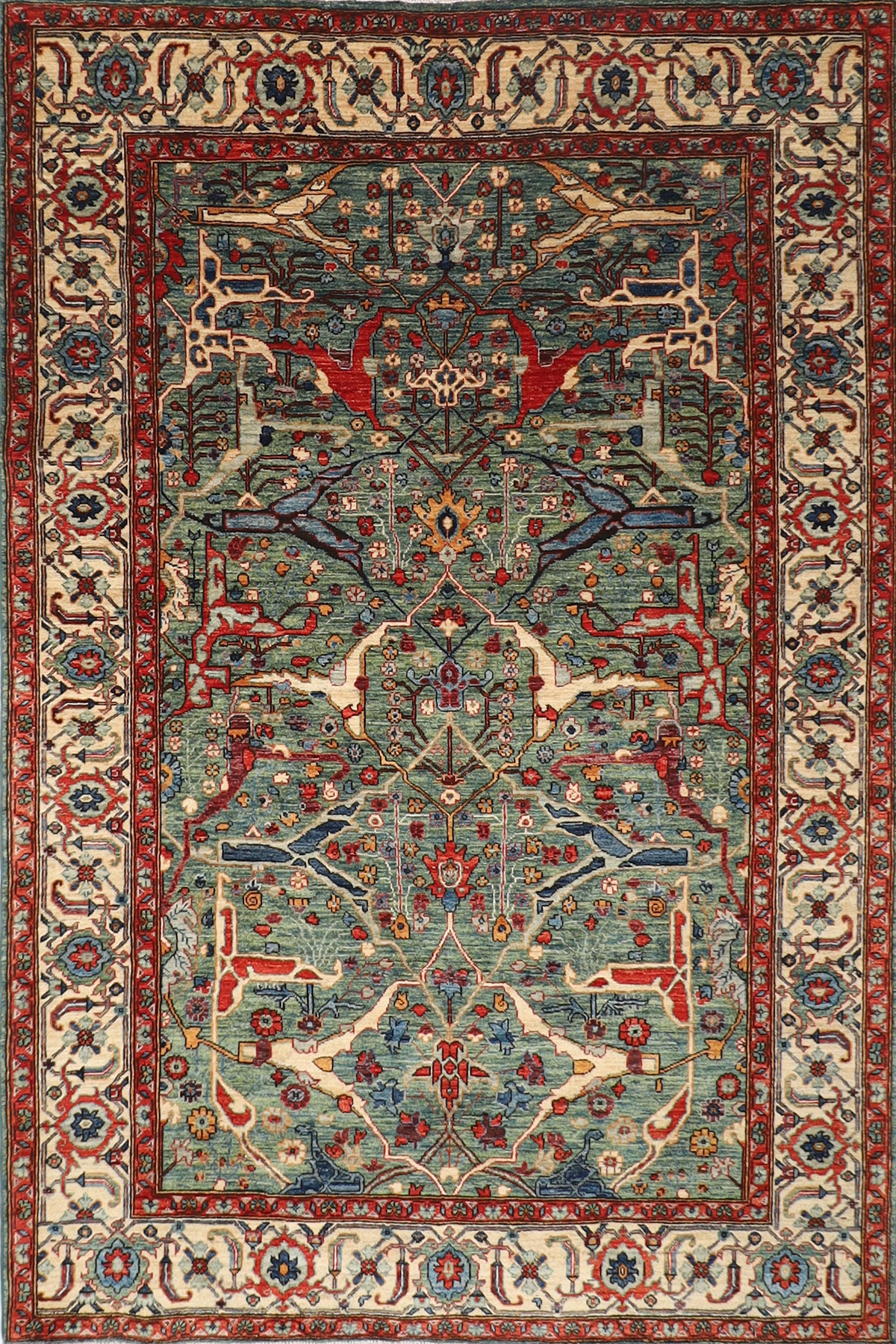 Turkmen - 188x273 cm (6.3x9 ft) Green Handmade Wool Area Rug