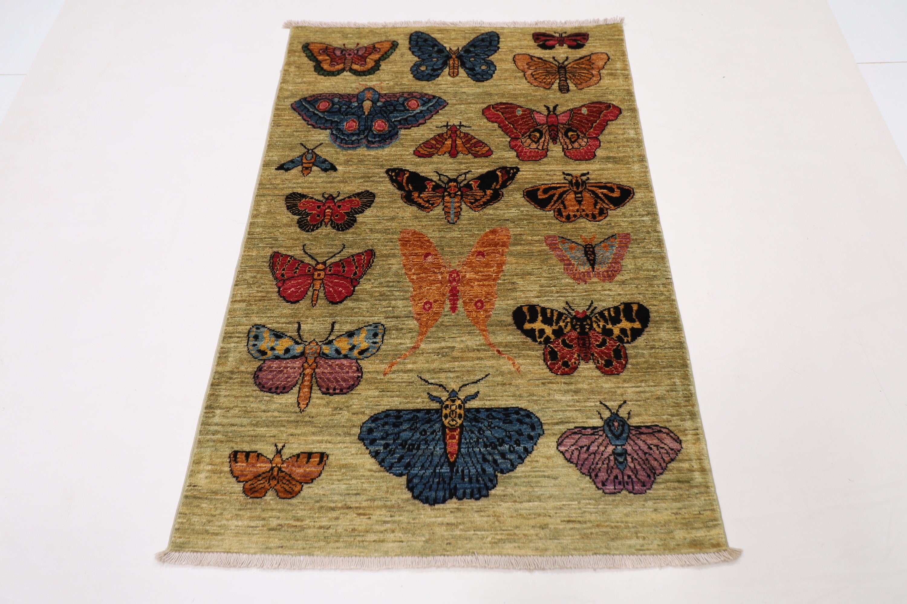 Tribal Afghan Butterfly Rug - 97 x 150 cm, 3.3 x 4.11 ft