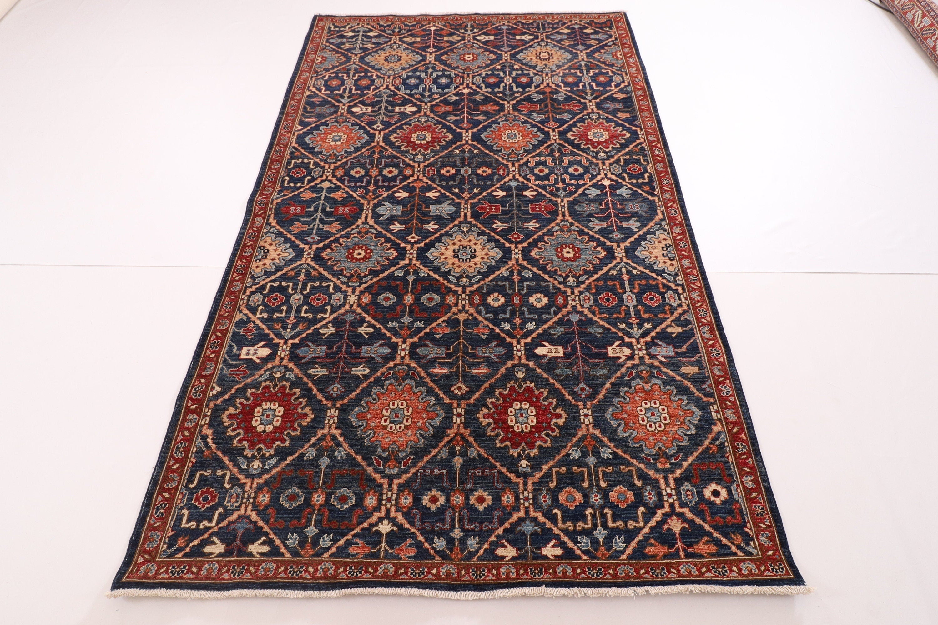 Tribal Wool Area Rug - 148 x 239 cm (4.10 x 7.10 ft) Navy Blue Design