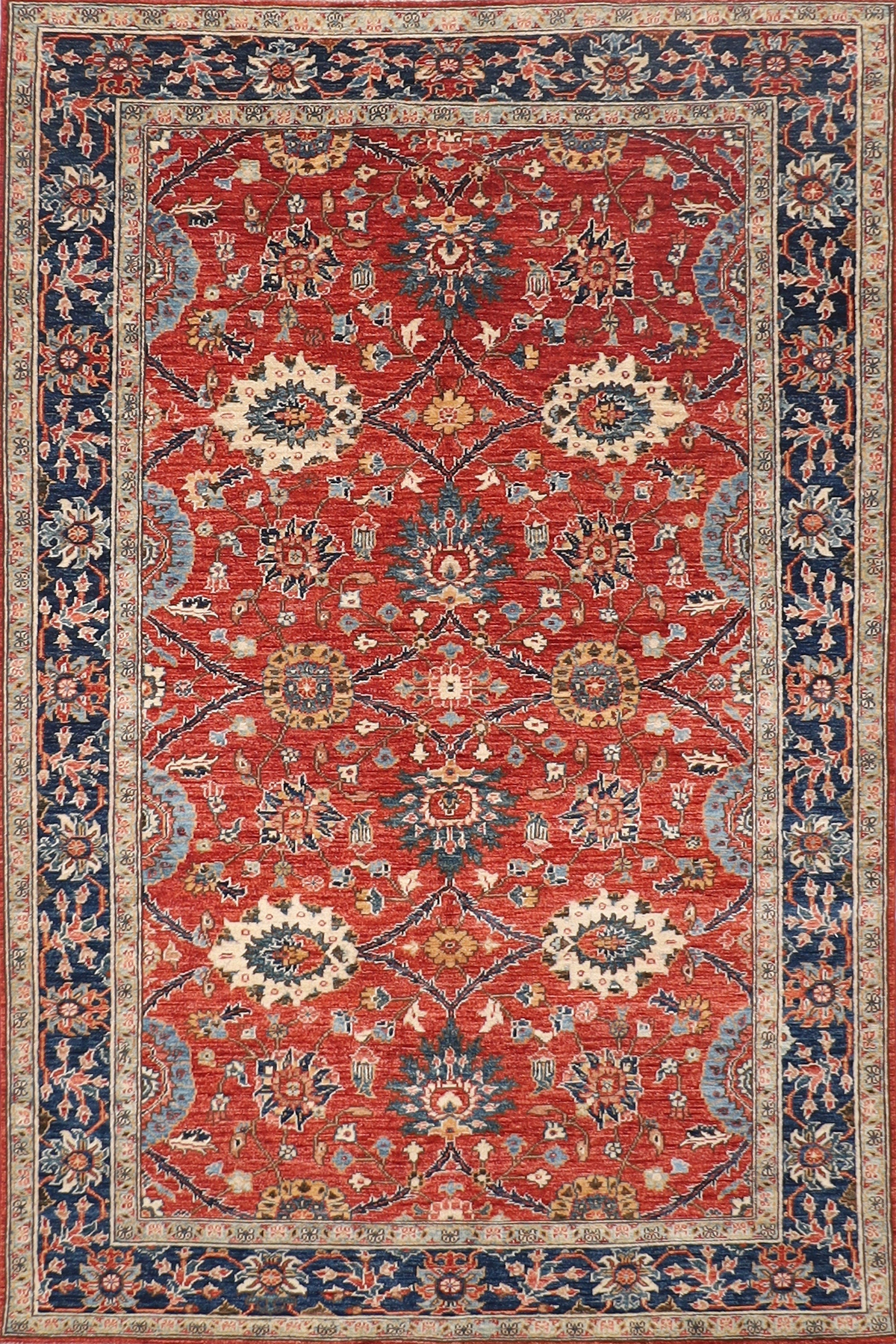 Turkmen - 150x239 cm (5x8 ft) Hand-Knotted Red Flower Rug for Home Decor