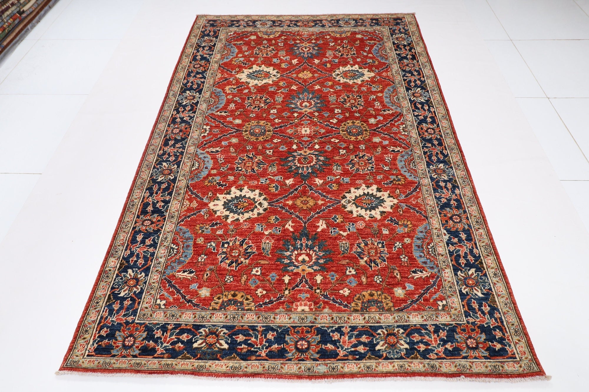 Turkmen - 150x239 cm (5x8 ft) Hand-Knotted Red Flower Rug for Home Decor