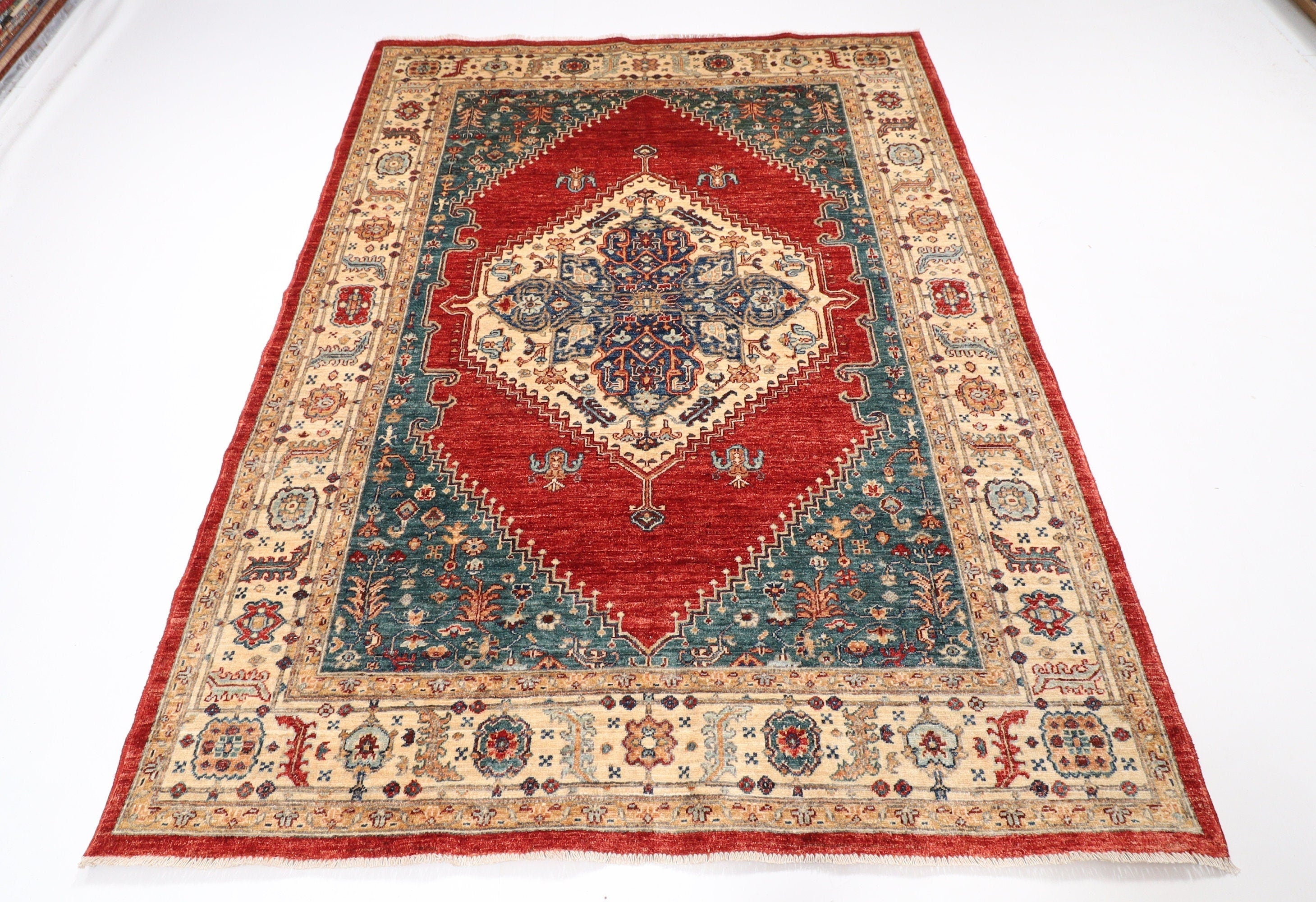 Tribal Area Rug - 174x235 cm (5.9x7.9 ft) Red Handmade Design for Home and Kids Room