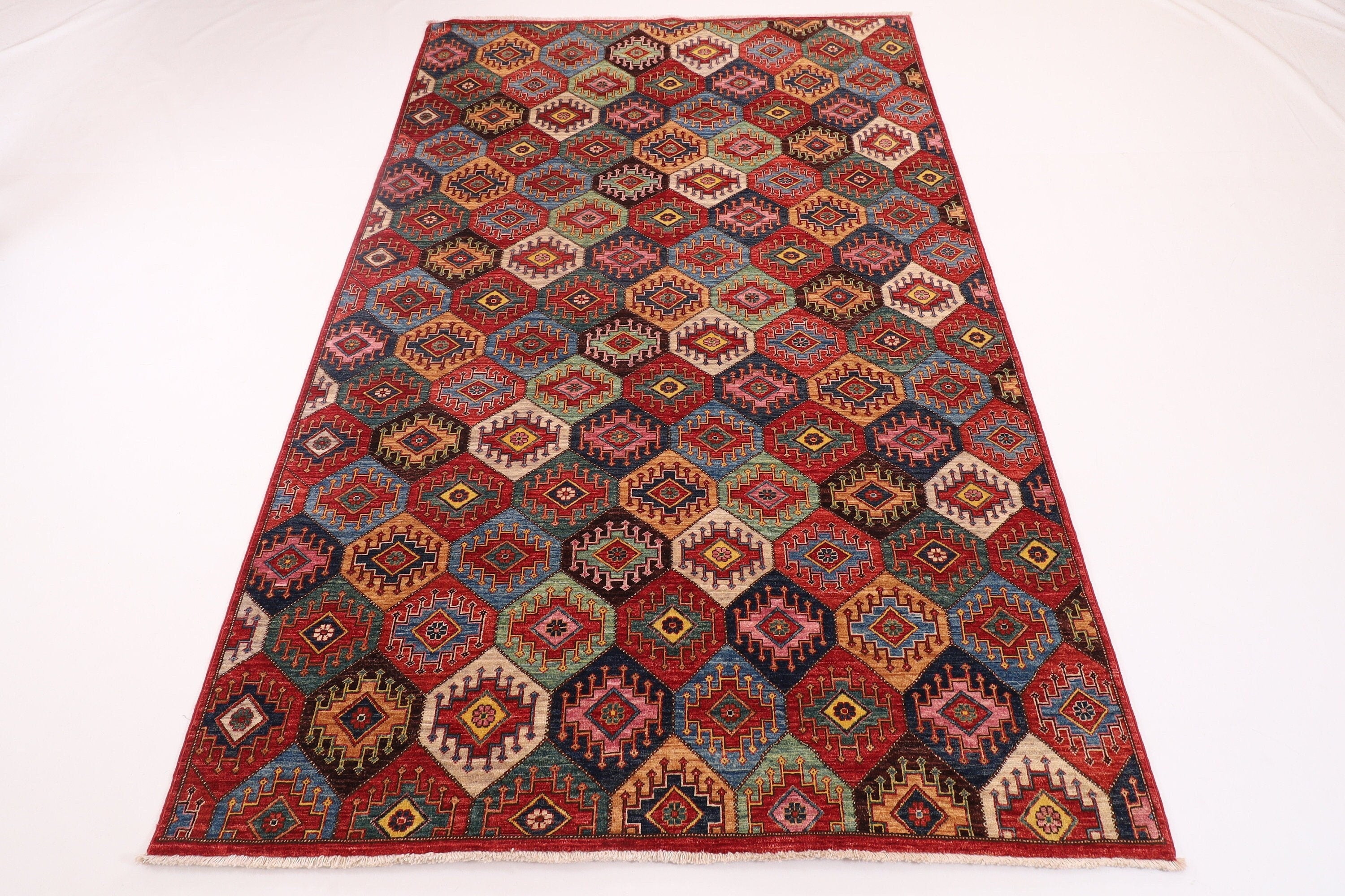 Tribal Area Rug - 155 x 239 cm (5.2 x 7.11 ft) Red Turkish Design for Living Spaces