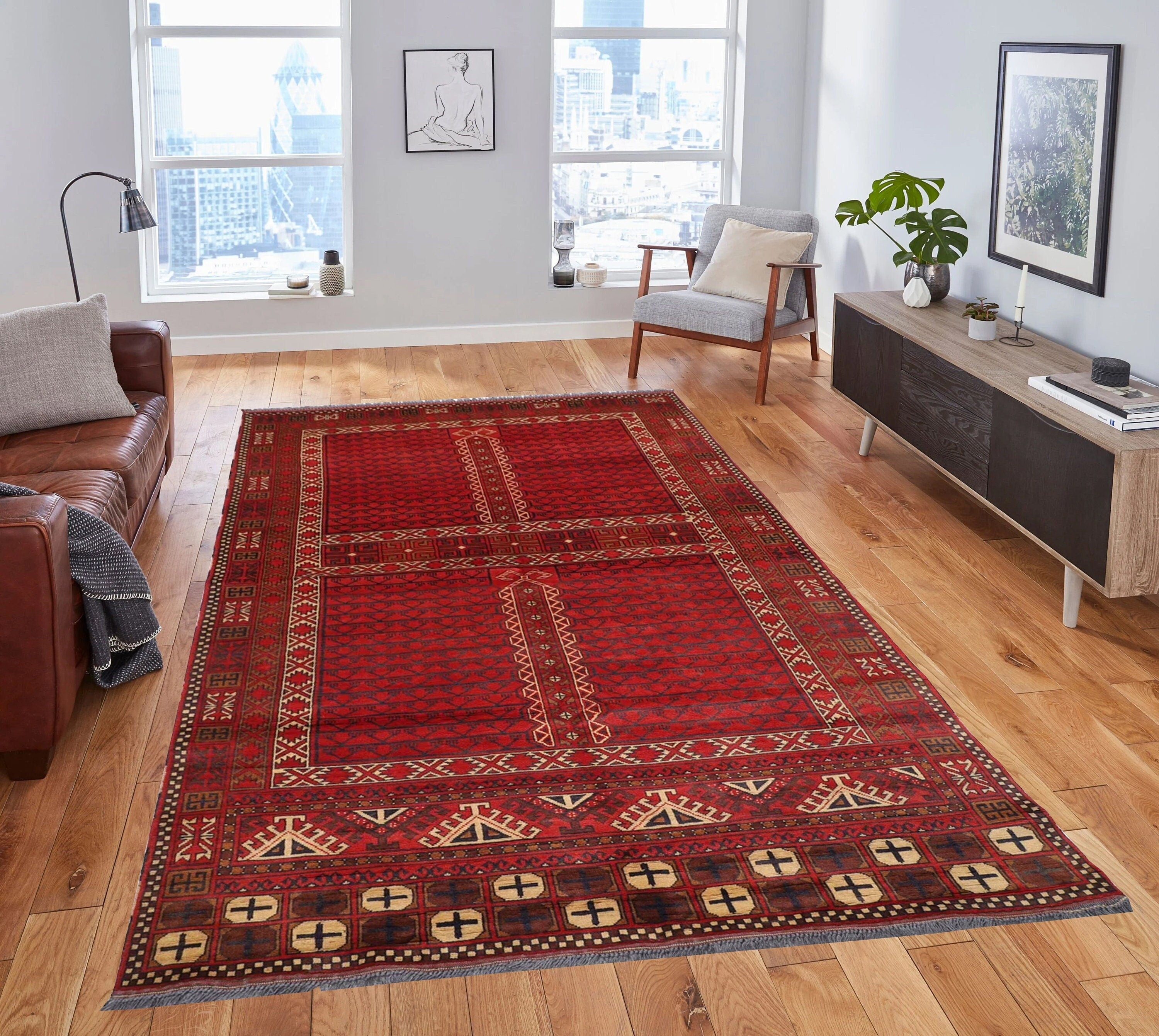 Tribal - 203 x 291 cm, 6'8 x 9'7 ft Afghan Hand-Knotted Wool Area Rug