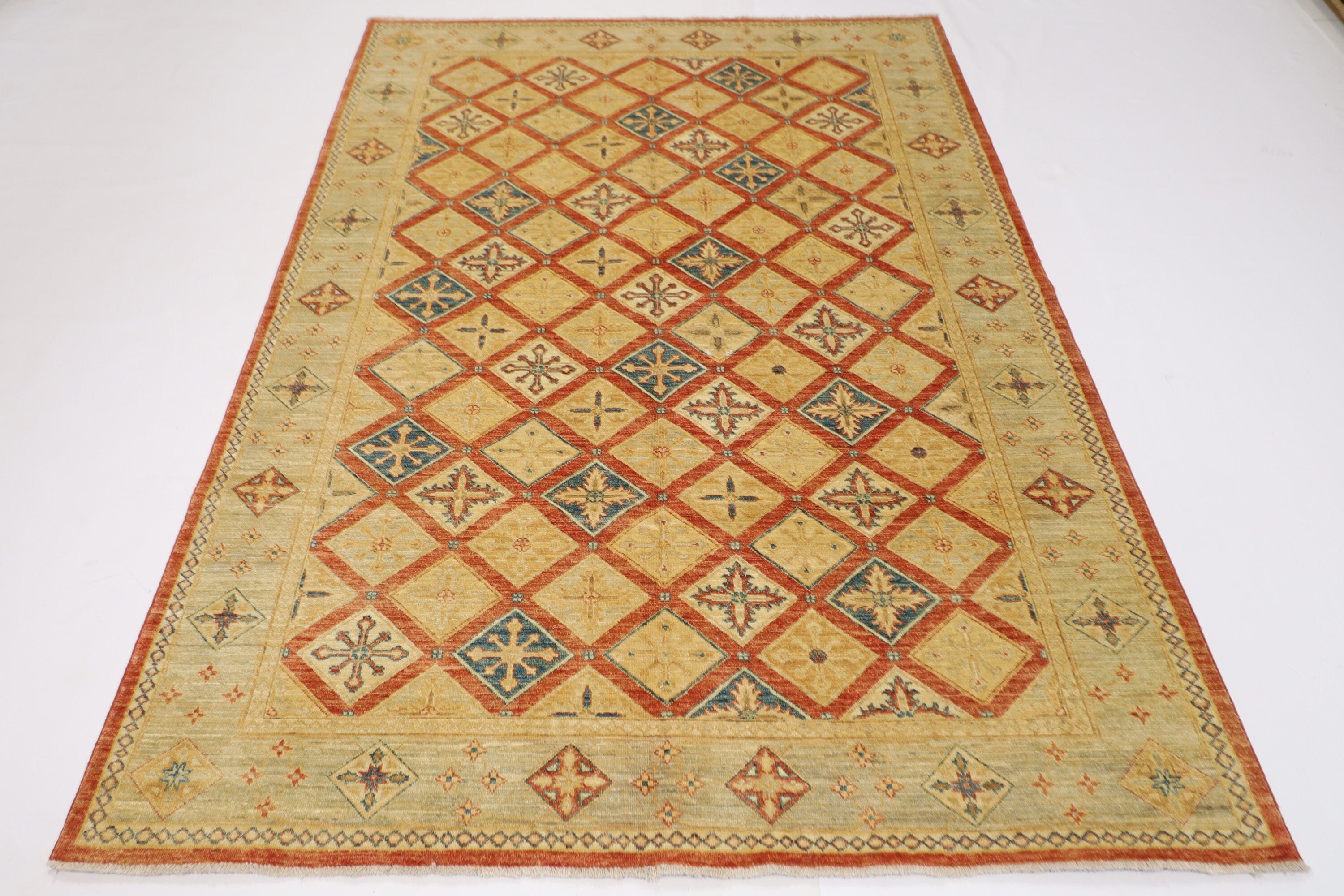 Tribal Rug - 172x248 cm (5.8x8.2 ft) Handmade Afghan Ziegler Wool Area Rug for Home Decor