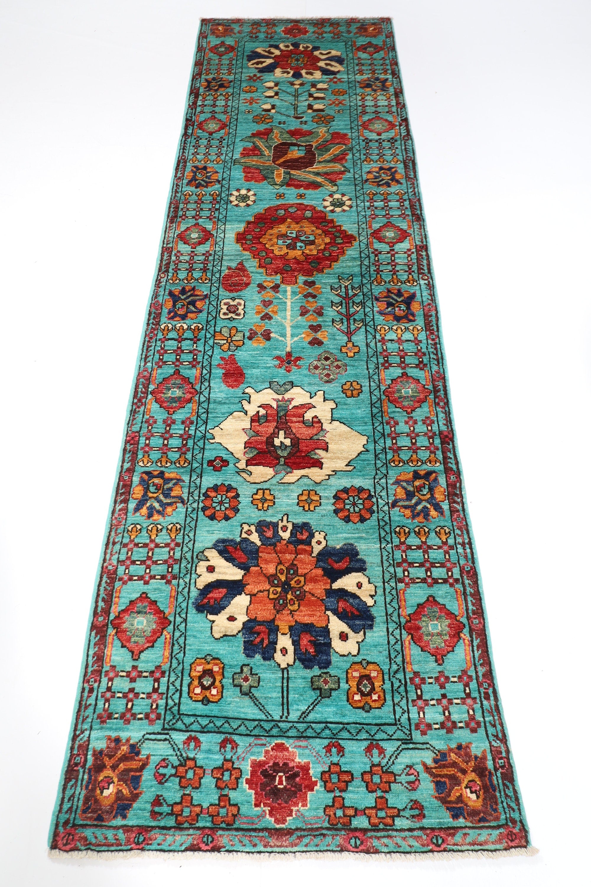 Turquoise Oriental Runner Rug - 83 x 299 cm