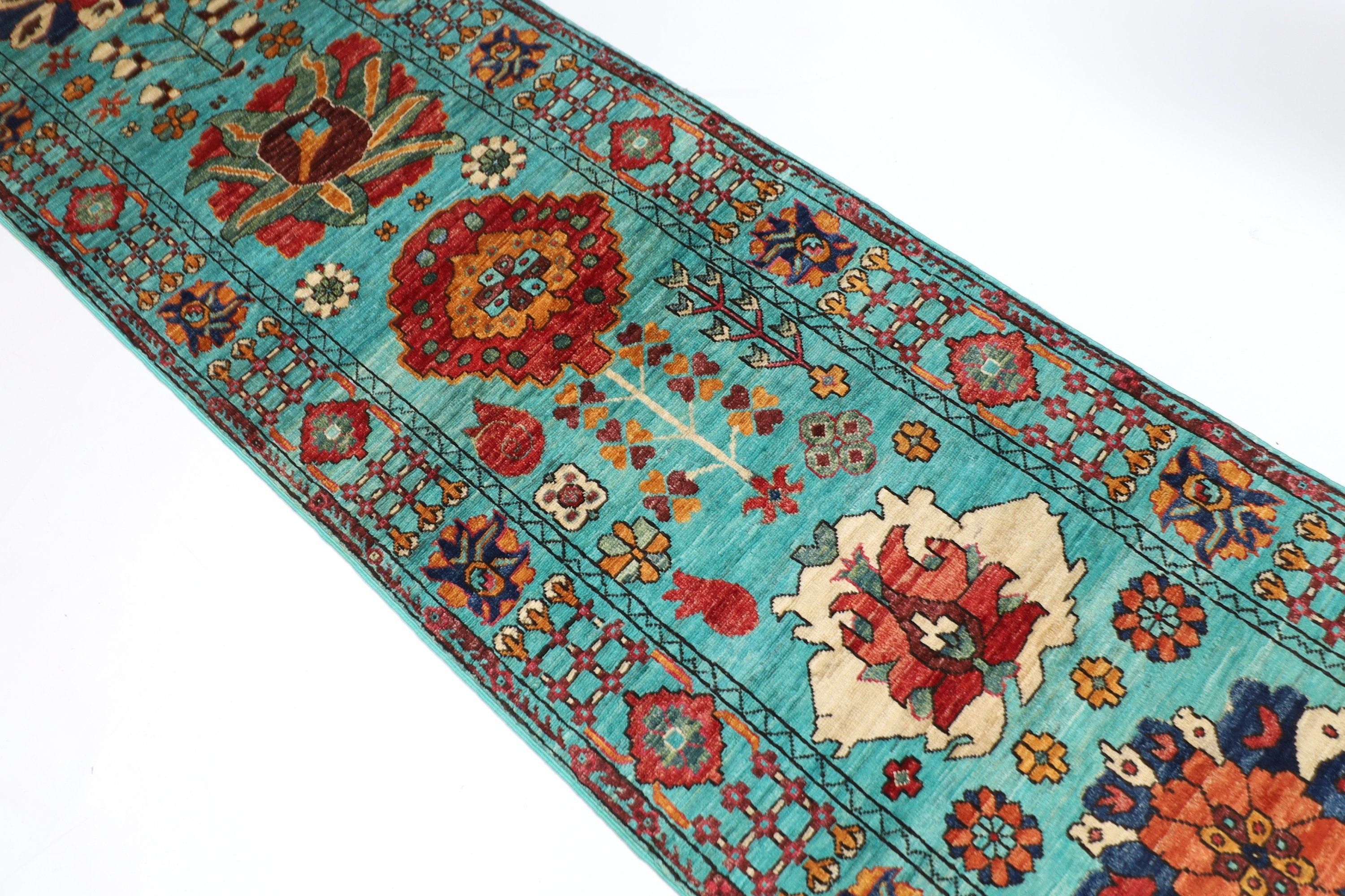 Turquoise Oriental Runner Rug - 83 x 299 cm