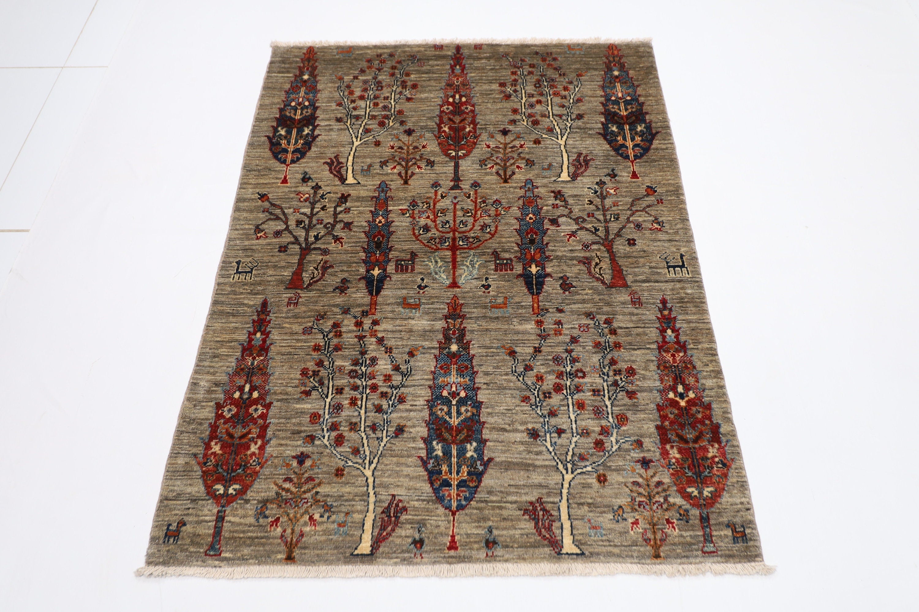 Tree of Life - 3'6 x 4'9 ft (107 x 144 cm) Afghan Hand Knotted Wool Rug