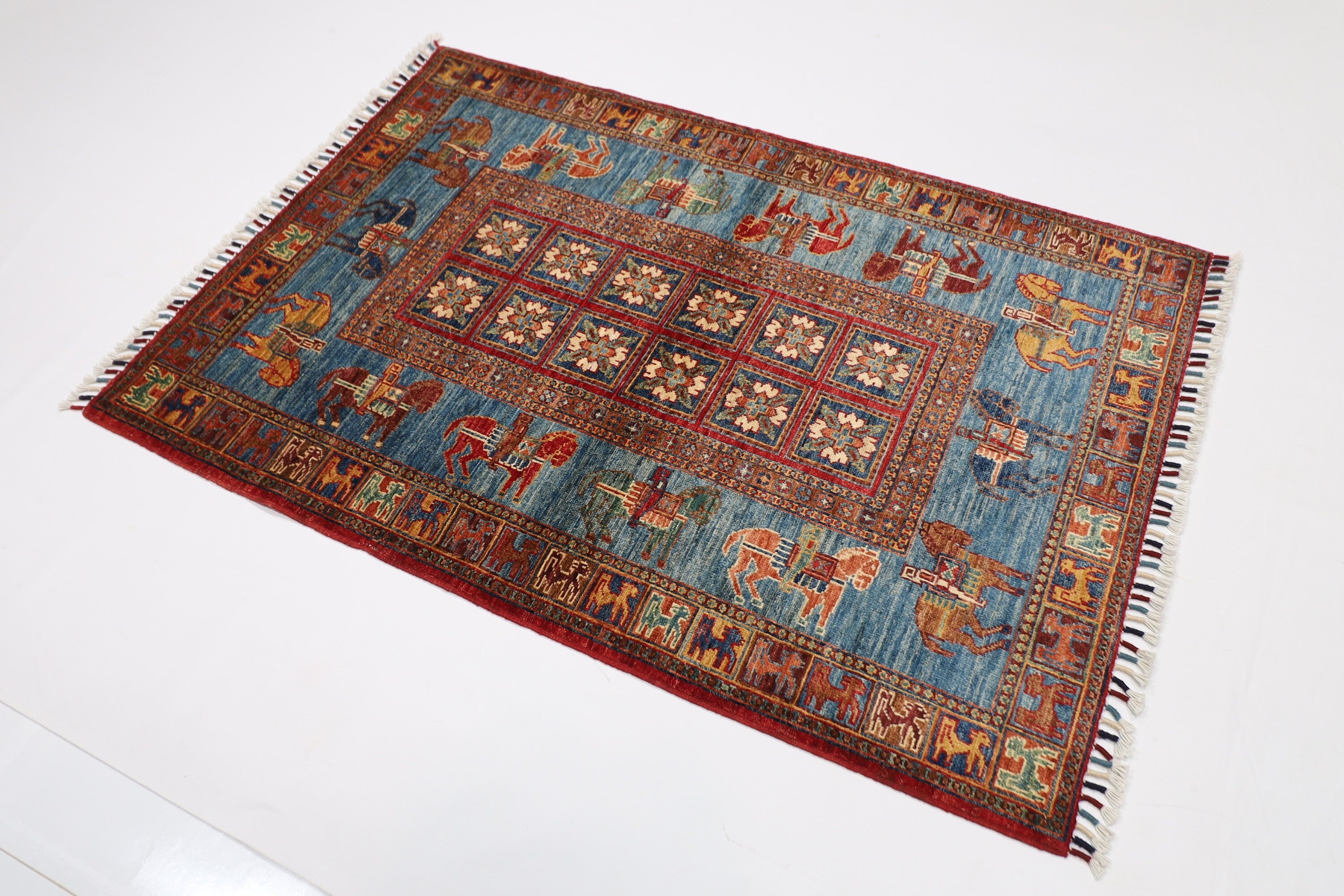 Pazyryk - 3'6 x 5'1 ft (105 x 153 cm) Afghan Hand Knotted Wool Rug