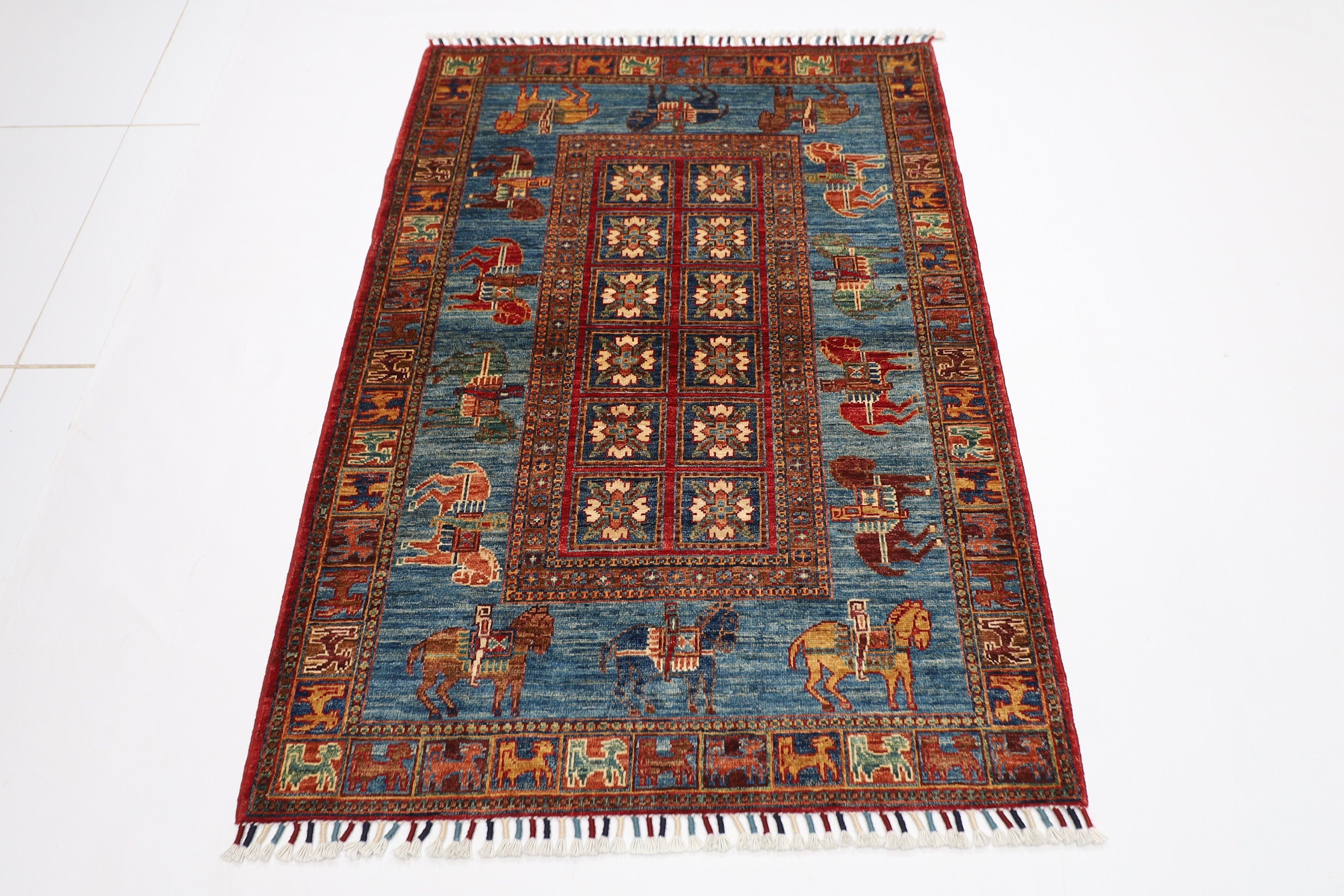 Pazyryk - 3'6 x 5'1 ft (105 x 153 cm) Afghan Hand Knotted Wool Rug