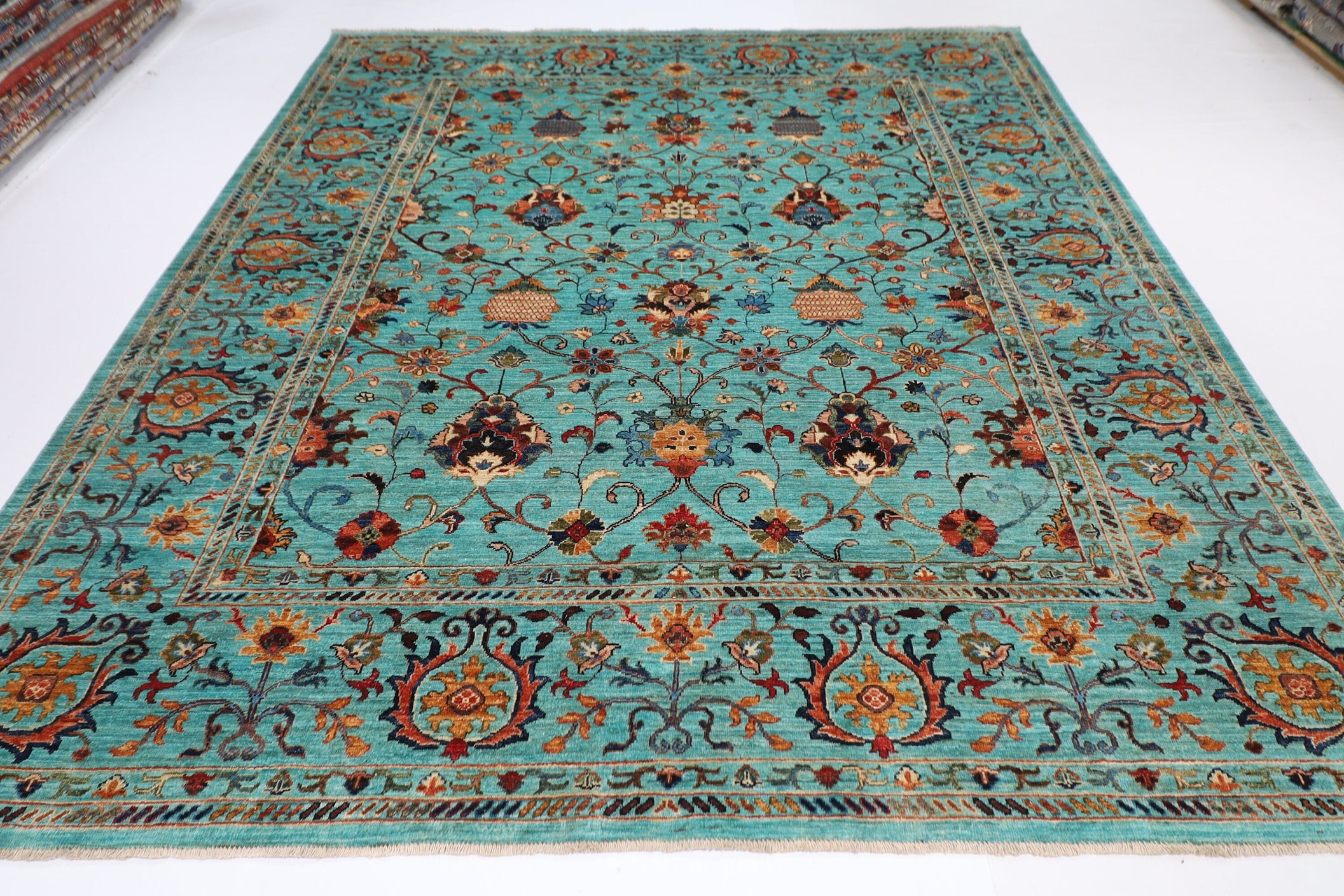 Turquoise Tribal Afghan Wool Rug - 251 x 304 cm