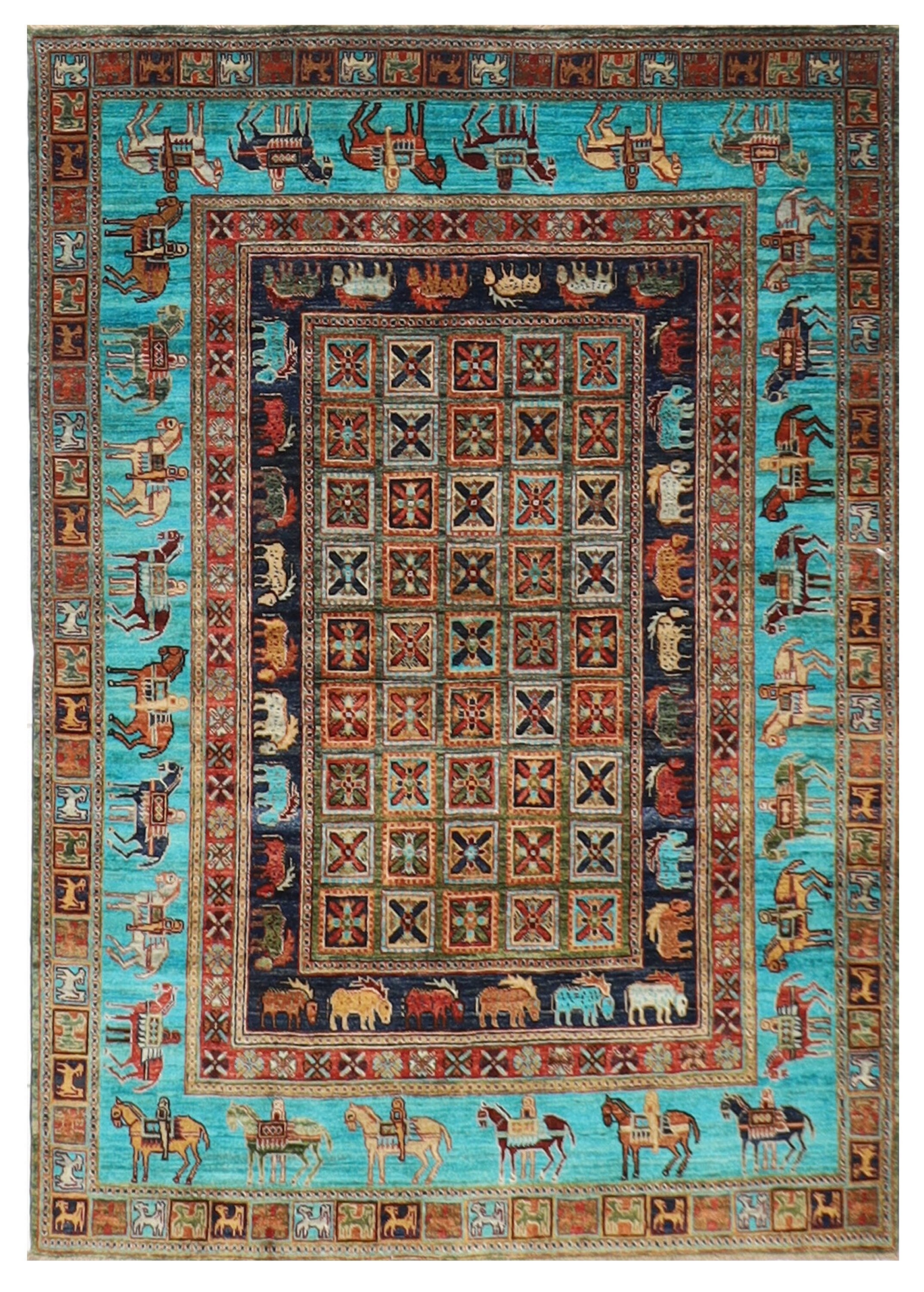 Tribal Afghan Hand-Knotted Wool Rug - 151 x 206 cm, 5 x 6'10 ft