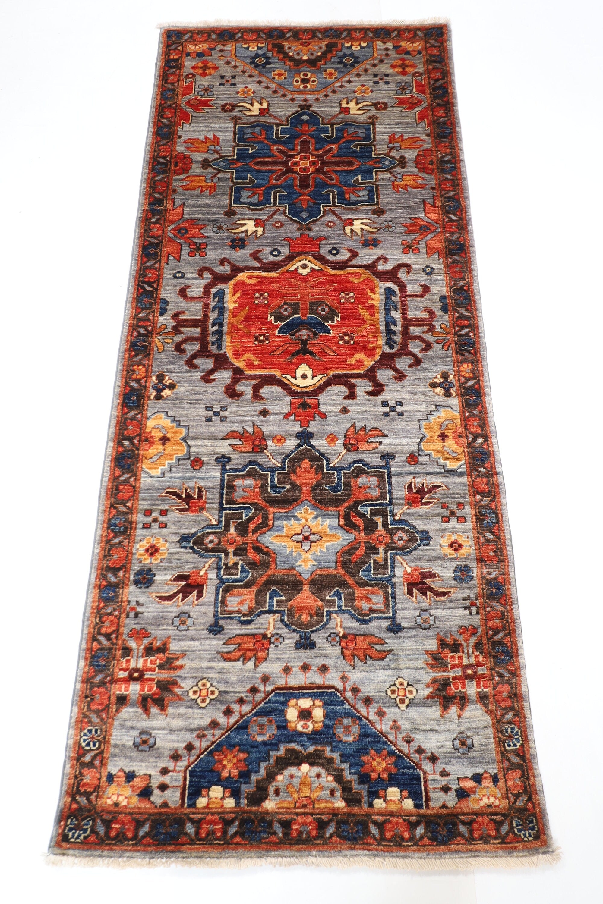 Oriental Hand-Knotted Wool Runner Rug - 82x203 cm