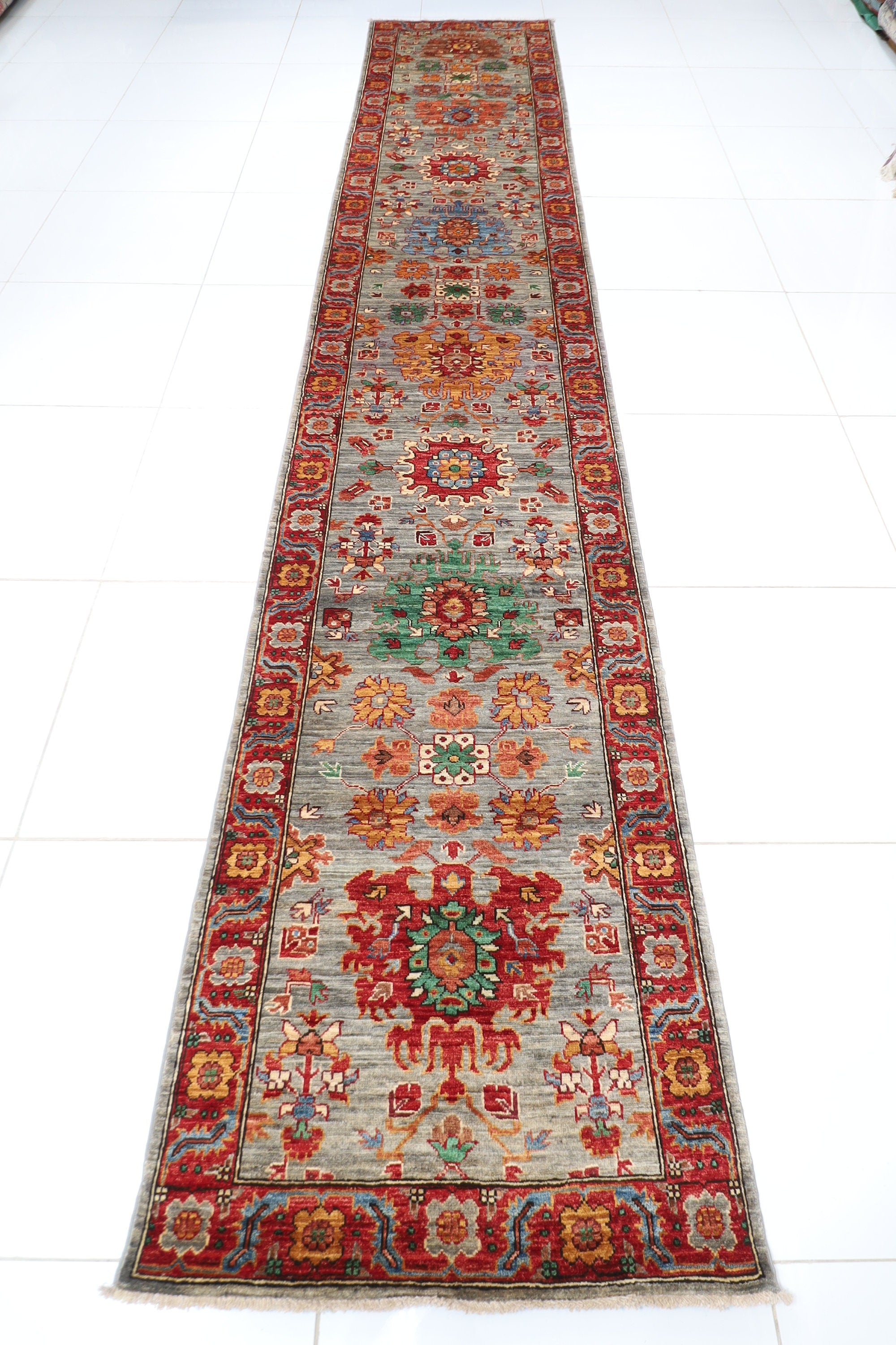 Oriental - 87 x 480 cm Hand-Knotted Afghan Wool Hallway Runner Rug