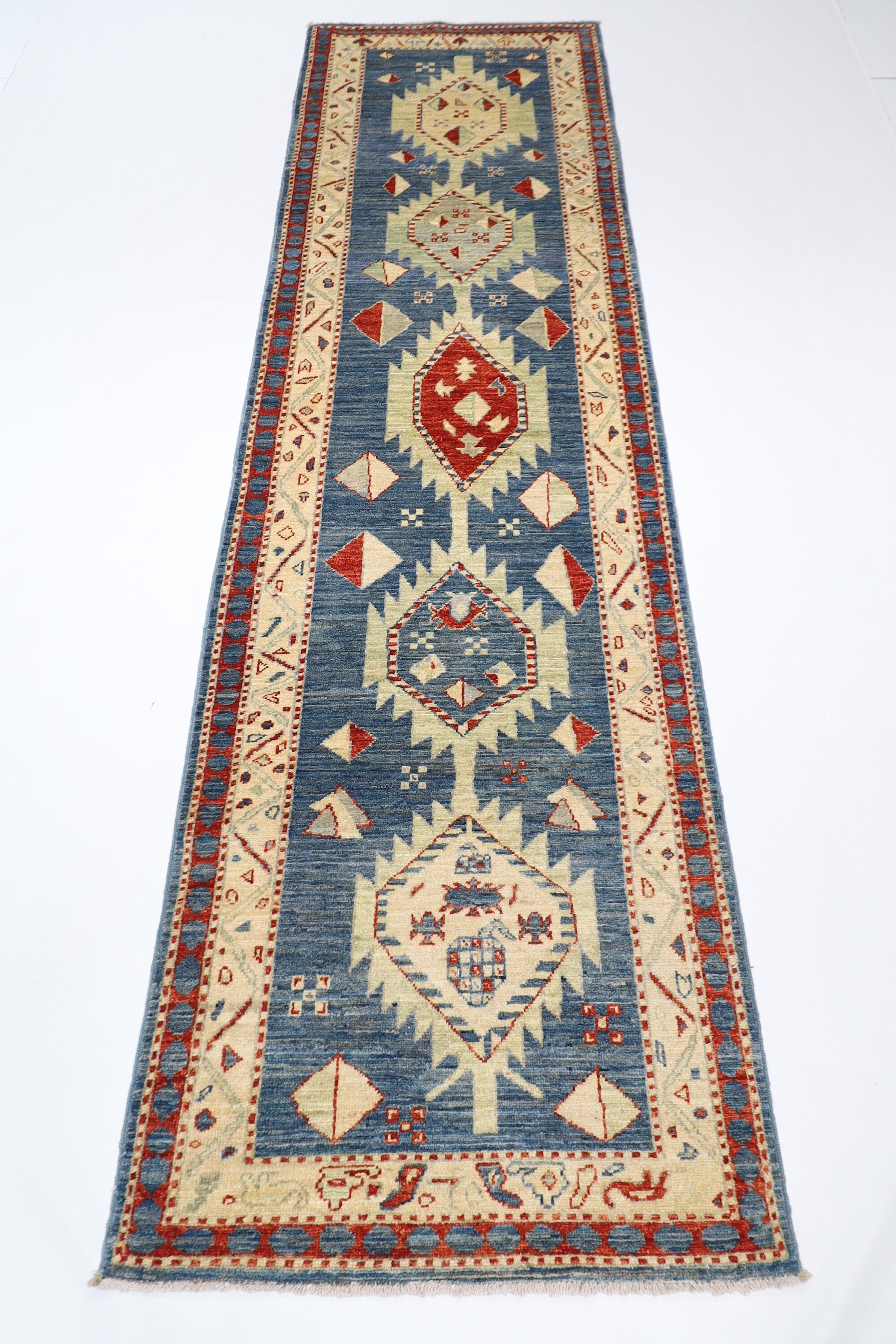 Tribal Afghan Wool Runner - 82x292 cm, 2.9x9.8 ft