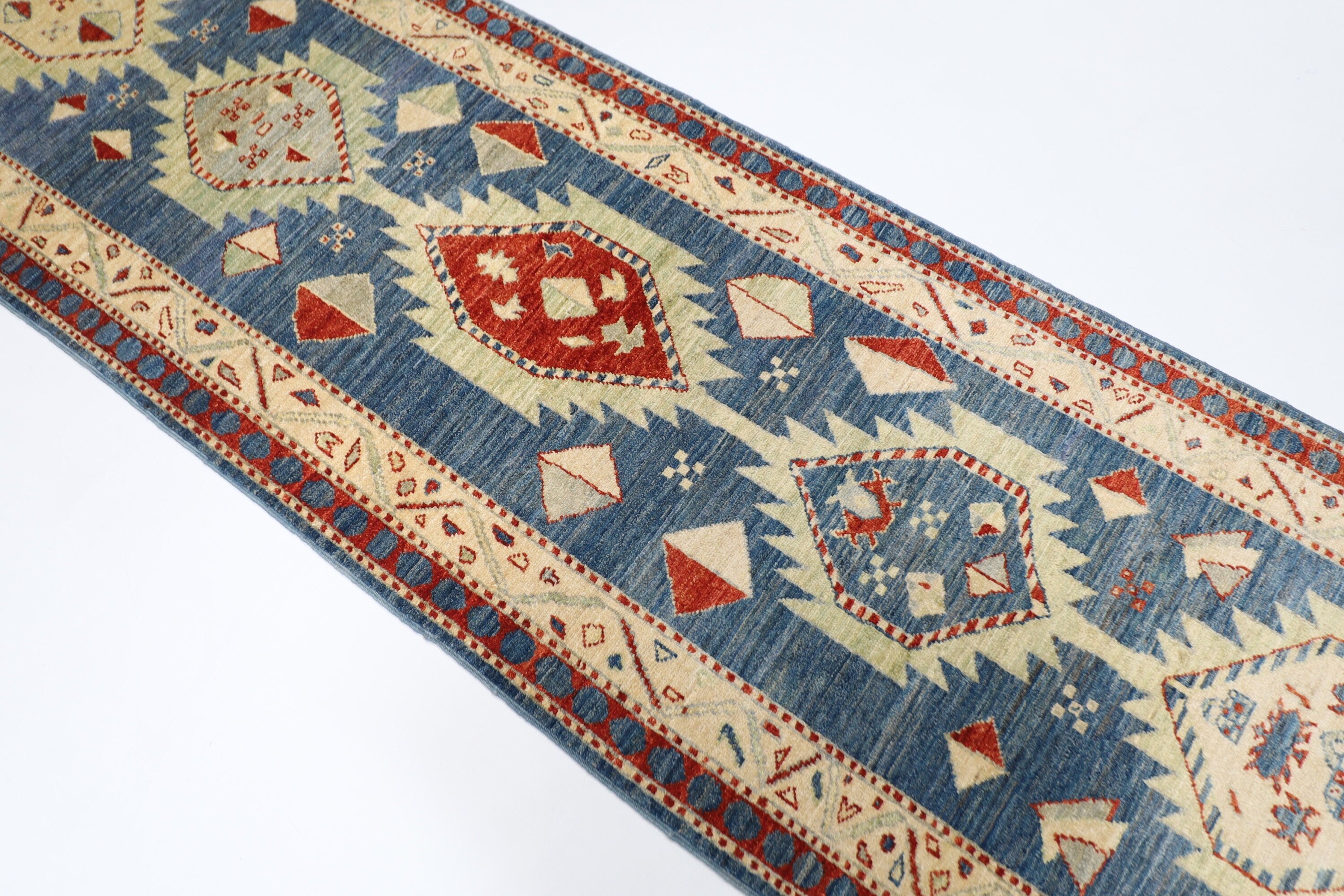 Tribal Afghan Wool Runner - 82x292 cm, 2.9x9.8 ft