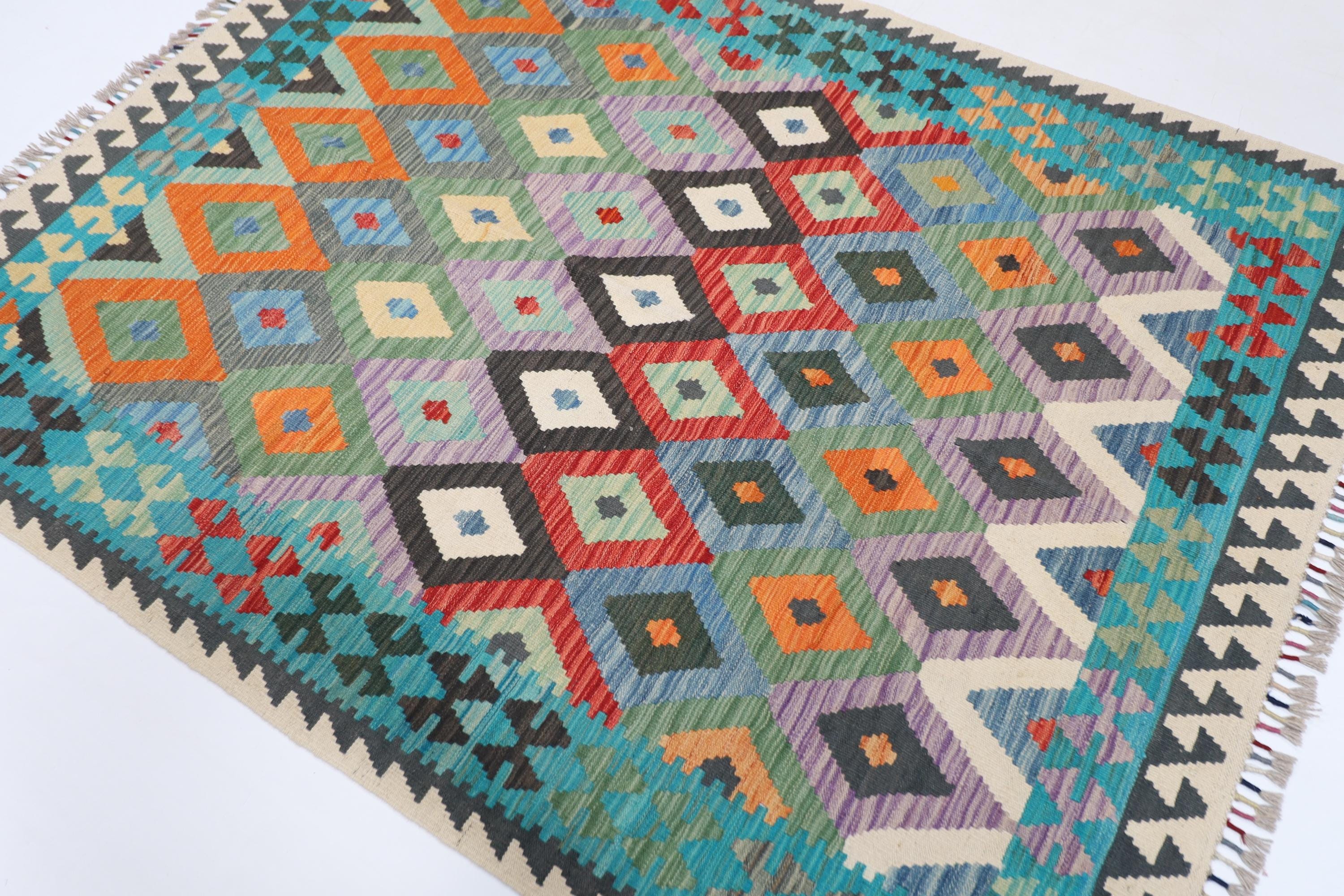 Kilim - 153 x 195 cm Handcrafted Afghan Wool Area Rug