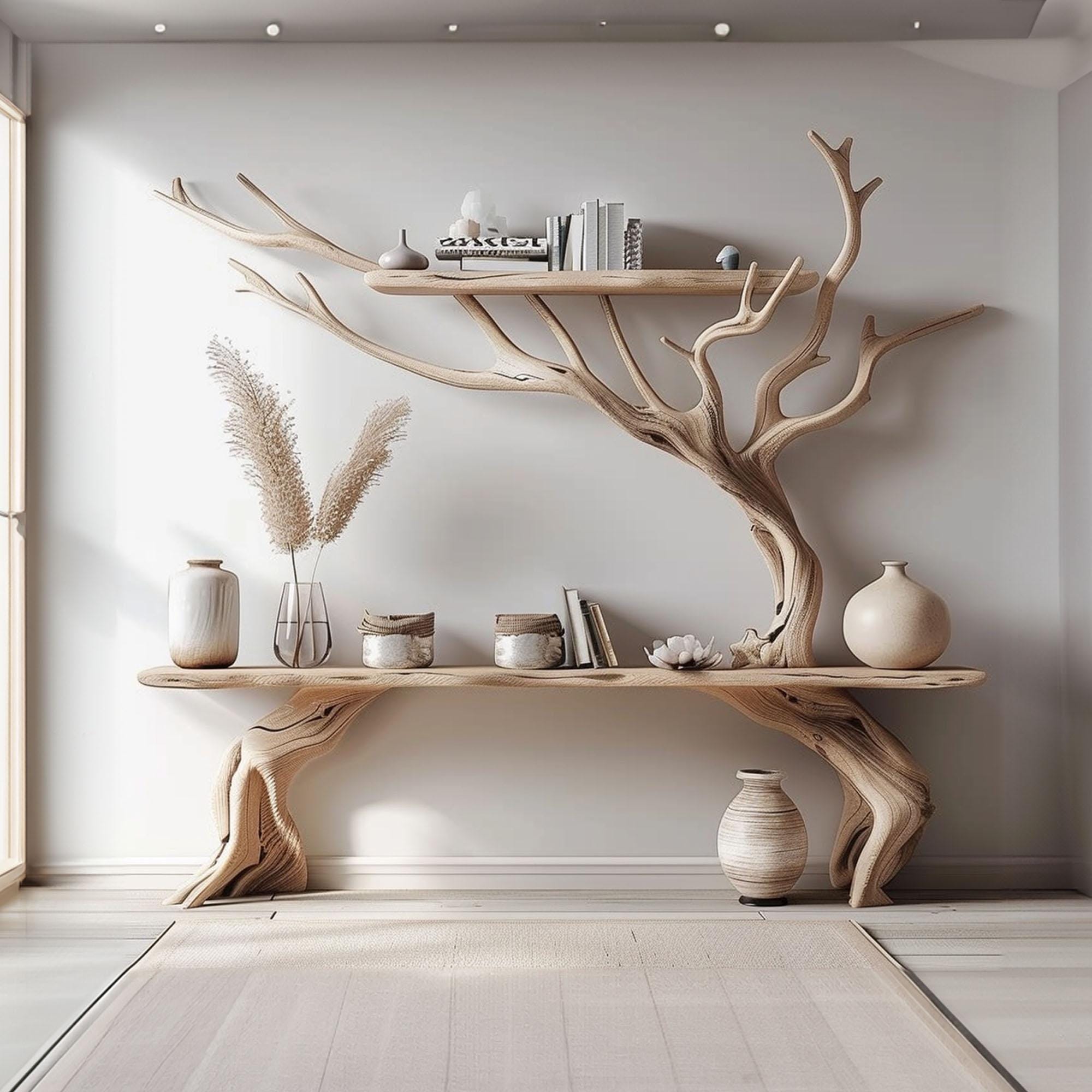 Tree-Design Console & Bookshelf Set