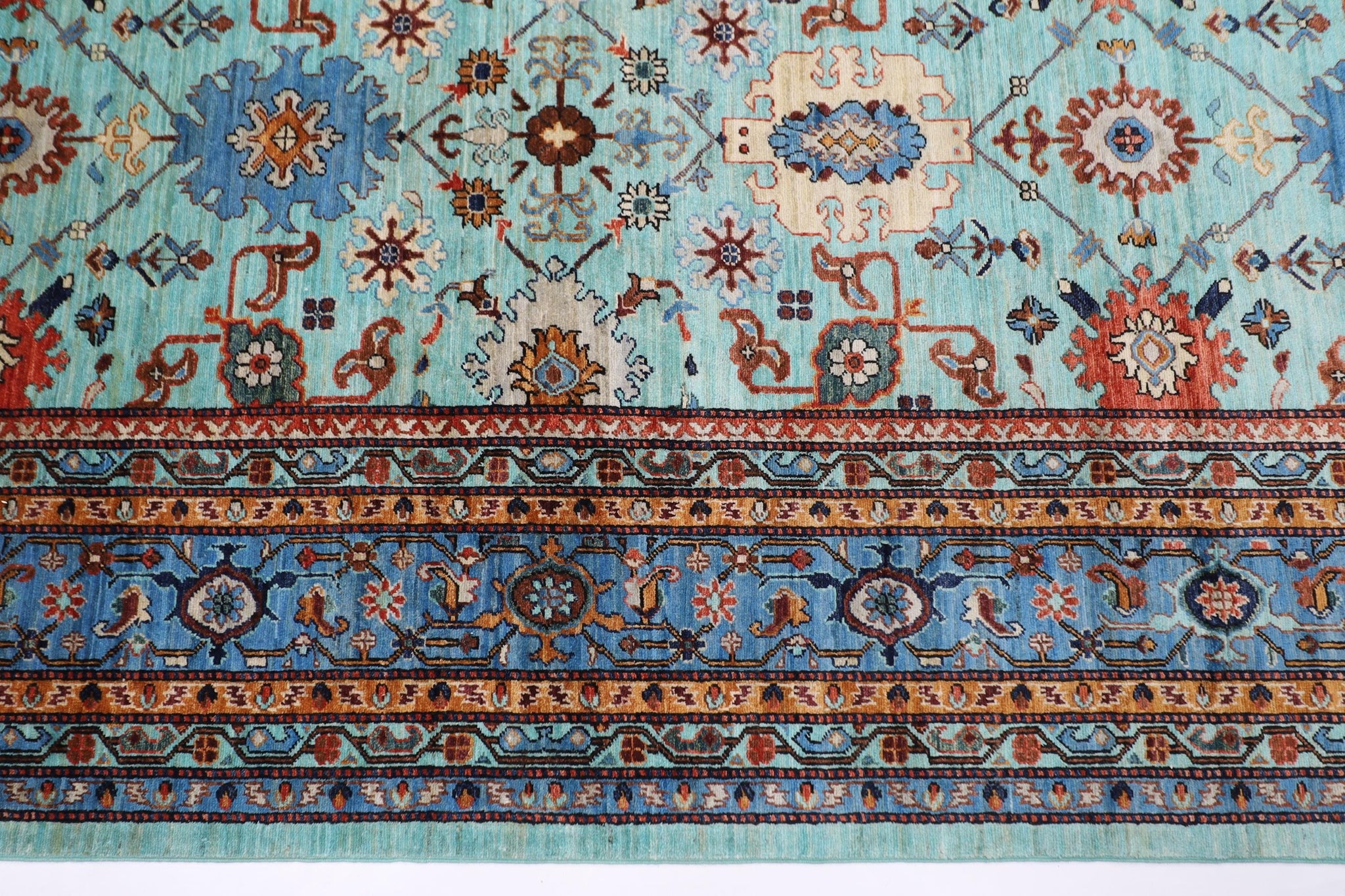 Tribal - 304 x 425 cm, 10 x 14 ft Hand Knotted Turquoise Area Rug