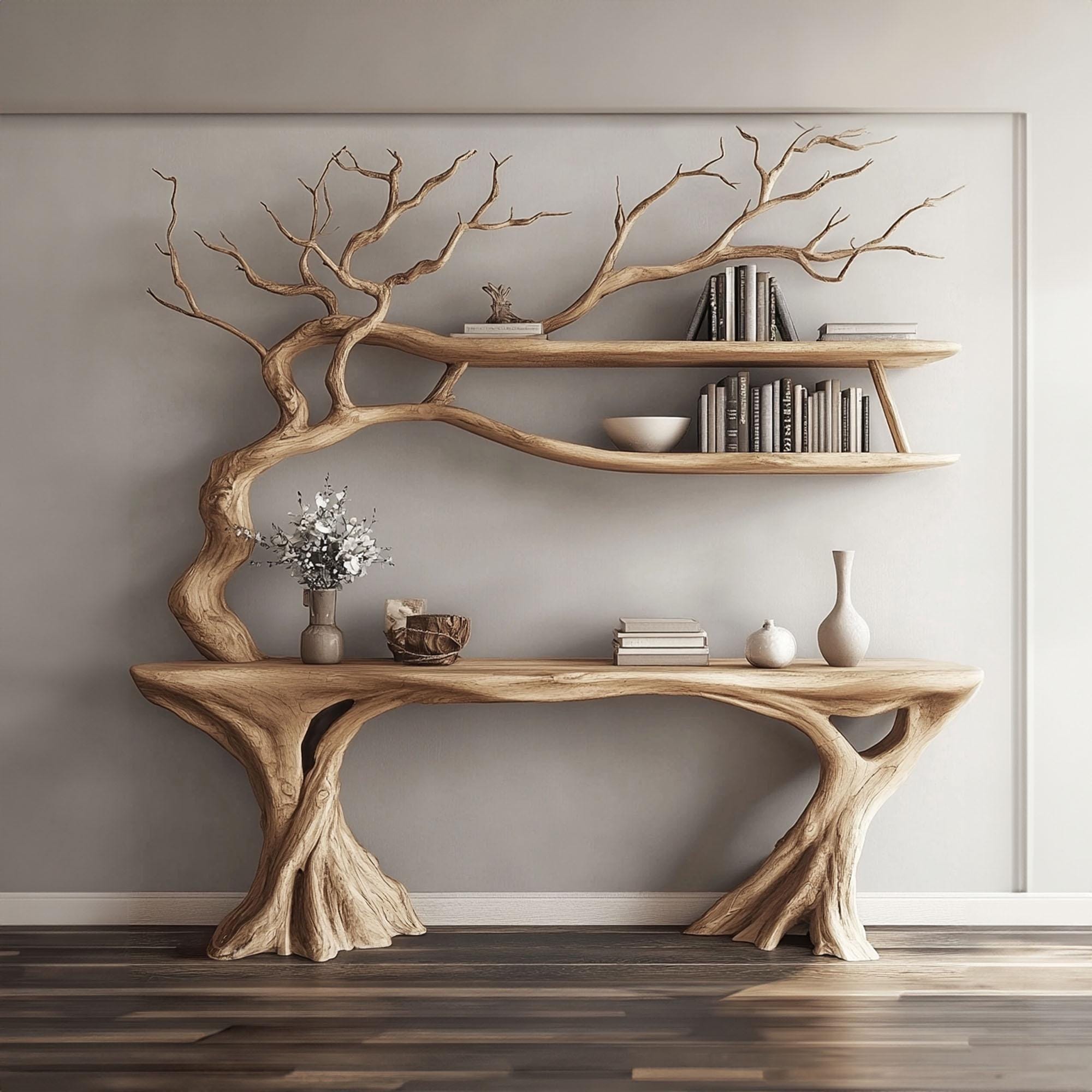 Tree-Inspired Console & Bookshelf Set