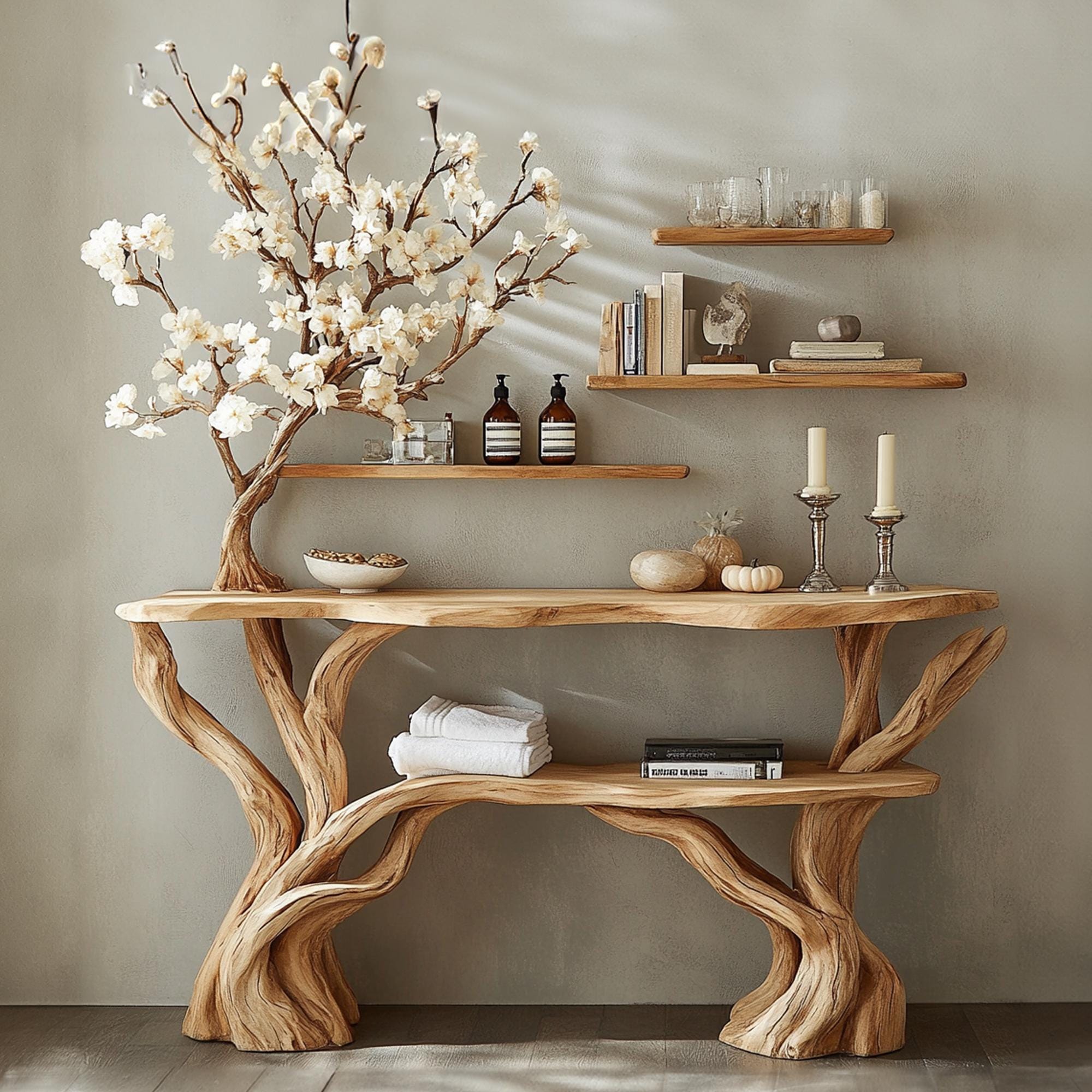 Tree-Inspired Console & Bookshelf Set