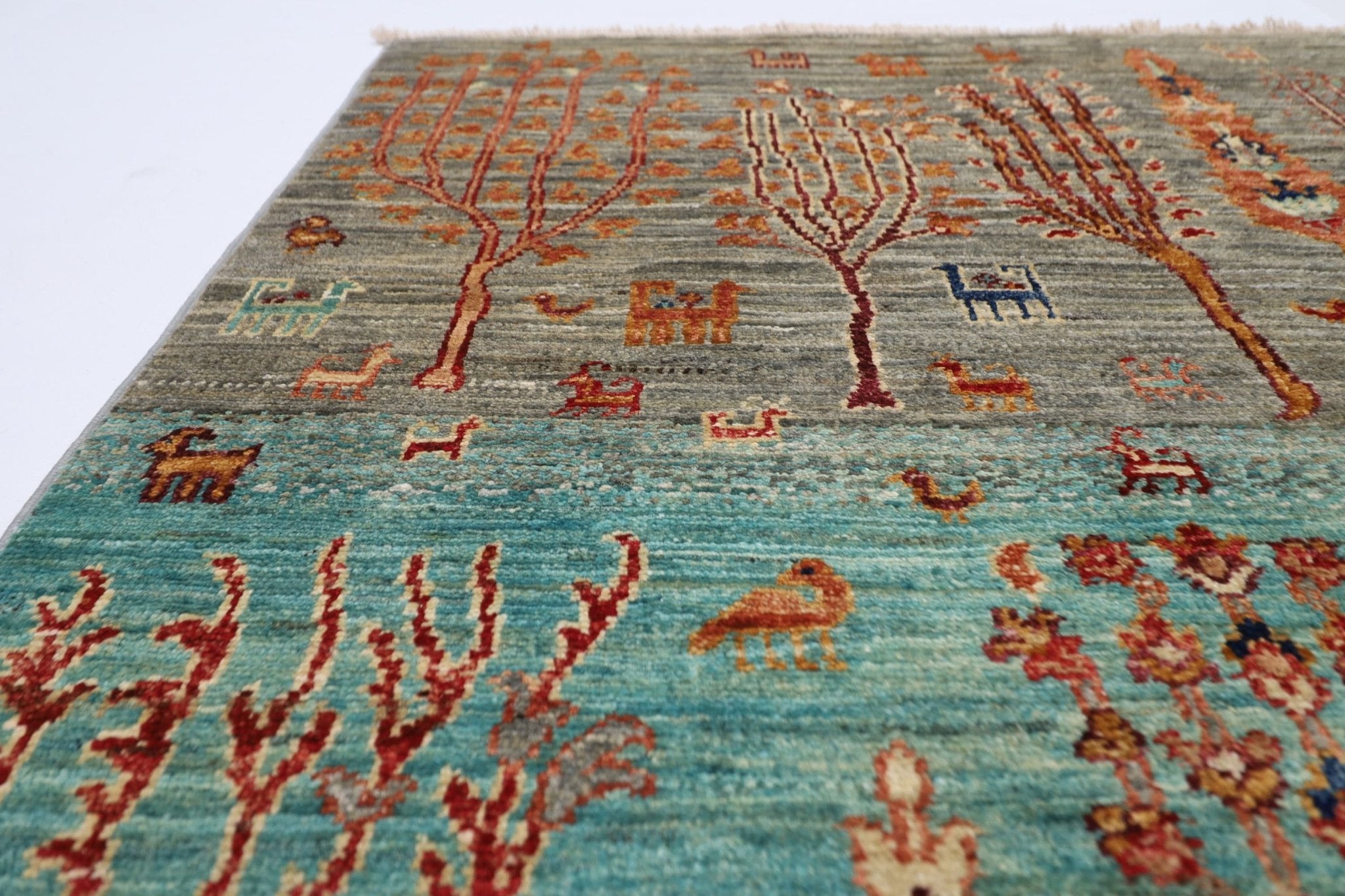 Kazak - 119x178 cm (3.11x5.11 ft) Handcrafted Animal Landscape Area Rug - Jerm Rugs - Handmade Afghan Rug - Jerm Rugs