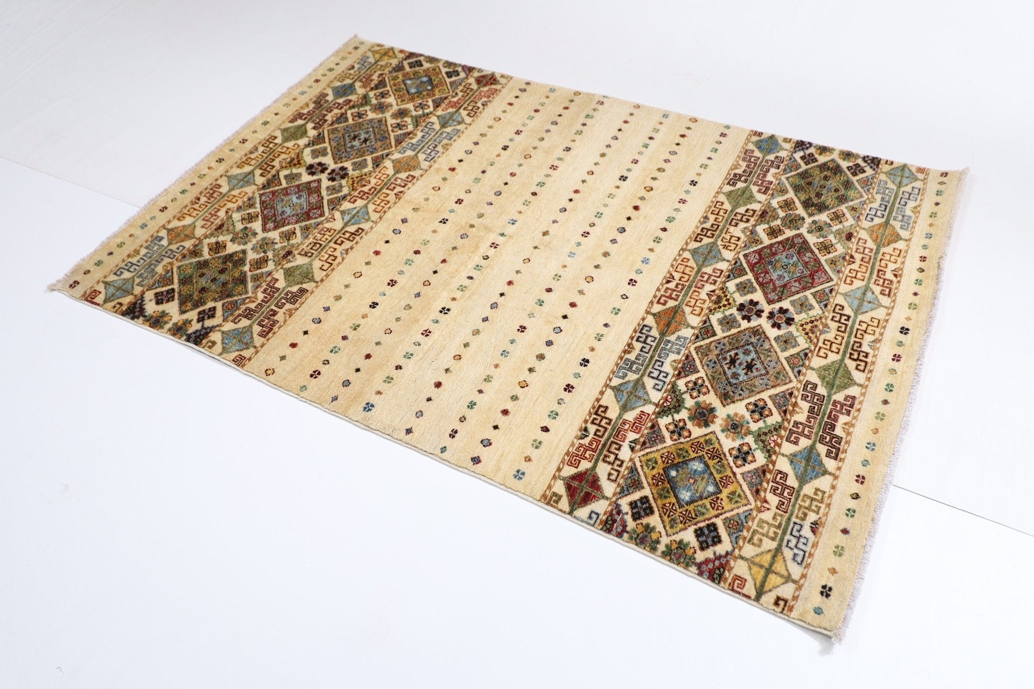 Kazak - 122x182 cm (4x6 ft) Beige Tribal SilkWool Area Rug