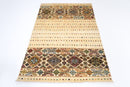 Kazak - 122x182 cm (4x6 ft) Beige Tribal SilkWool Area Rug - Jerm Rugs - Handmade Afghan Rug - Jerm Rugs