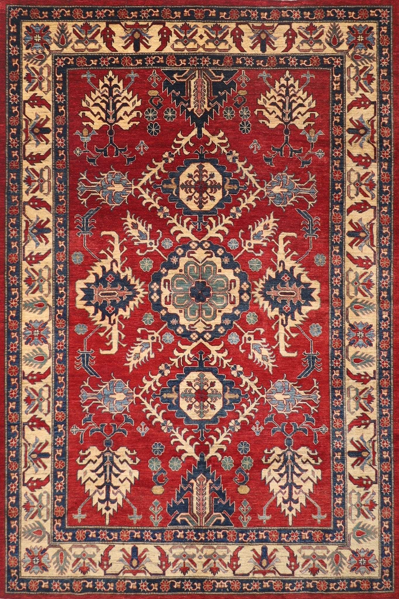 Kazak - 221x293 cm (7'3"x9'8") Afghan Hand-Knotted Wool Area Rug