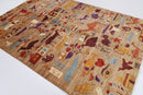 Kazak - 6.3x8.11 ft (189x287 cm) Brown Wool Area Rug - Jerm Rugs - Handmade Afghan Rug - Jerm Rugs