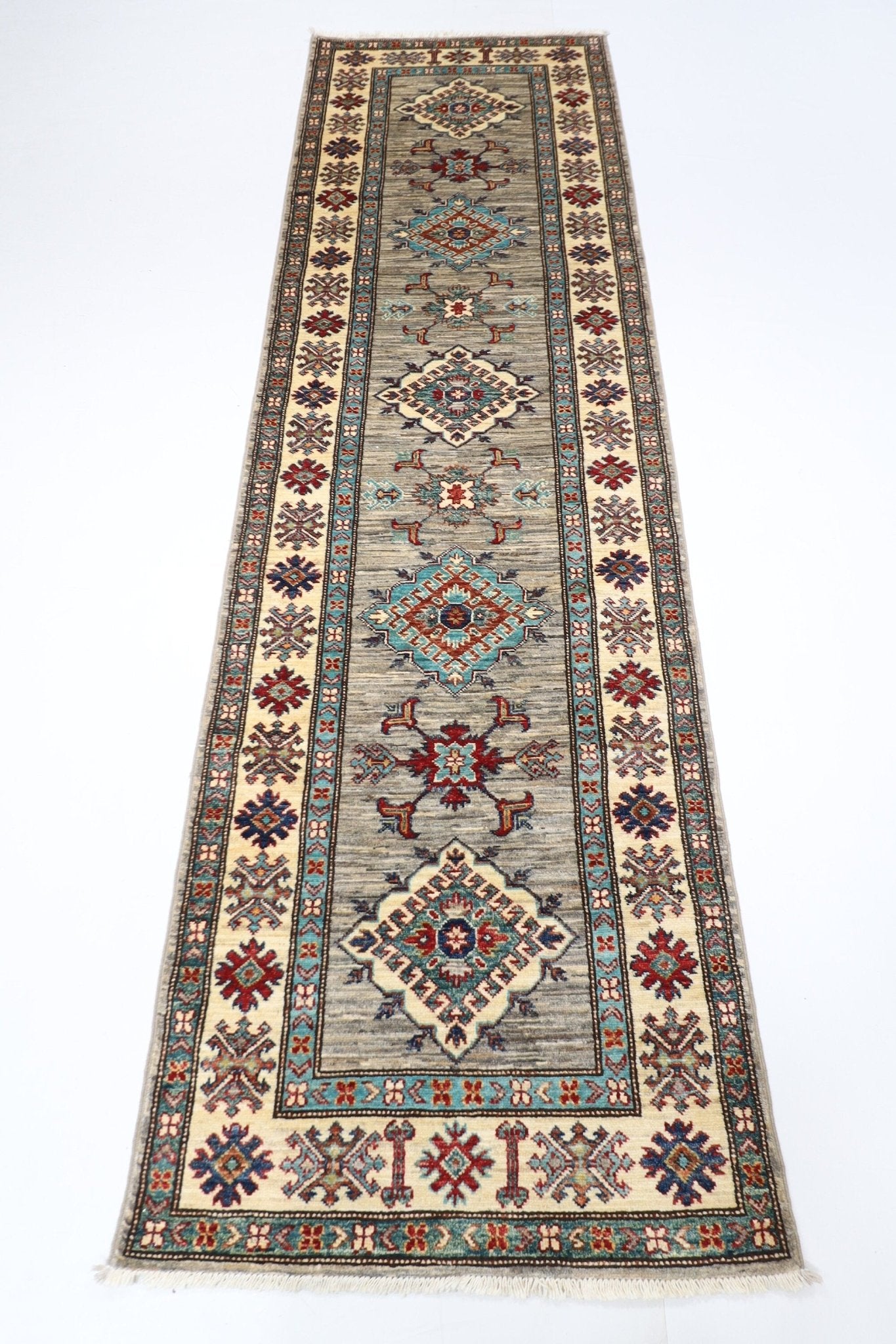 Kazak - 80 x 277 cm Hand Knotted Afghan Wool Runner Rug