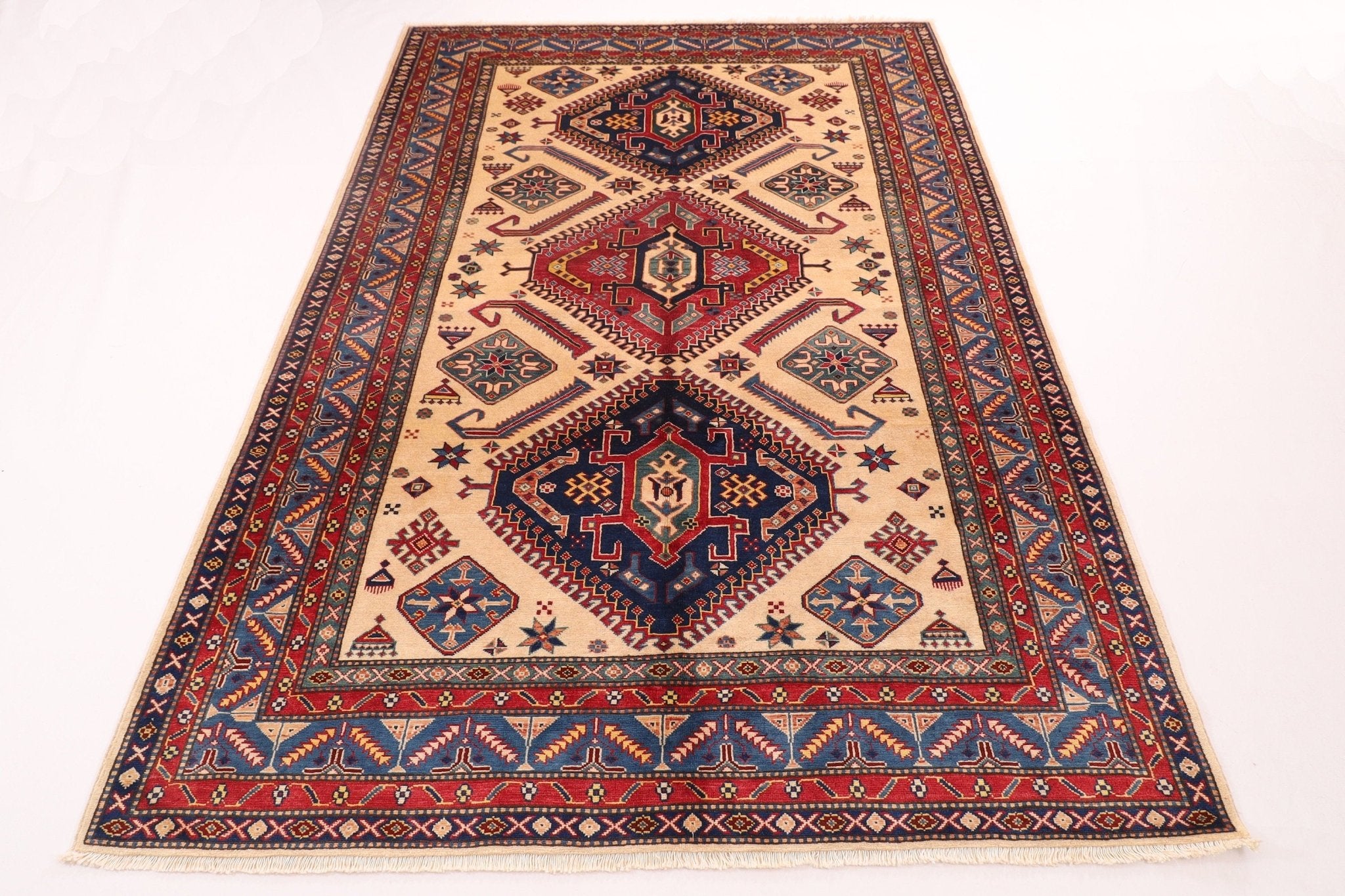 Kazak Area Rug - 178 x 250 cm (5'10" x 8'3") | Hand Knotted Tribal Design for Home Decor