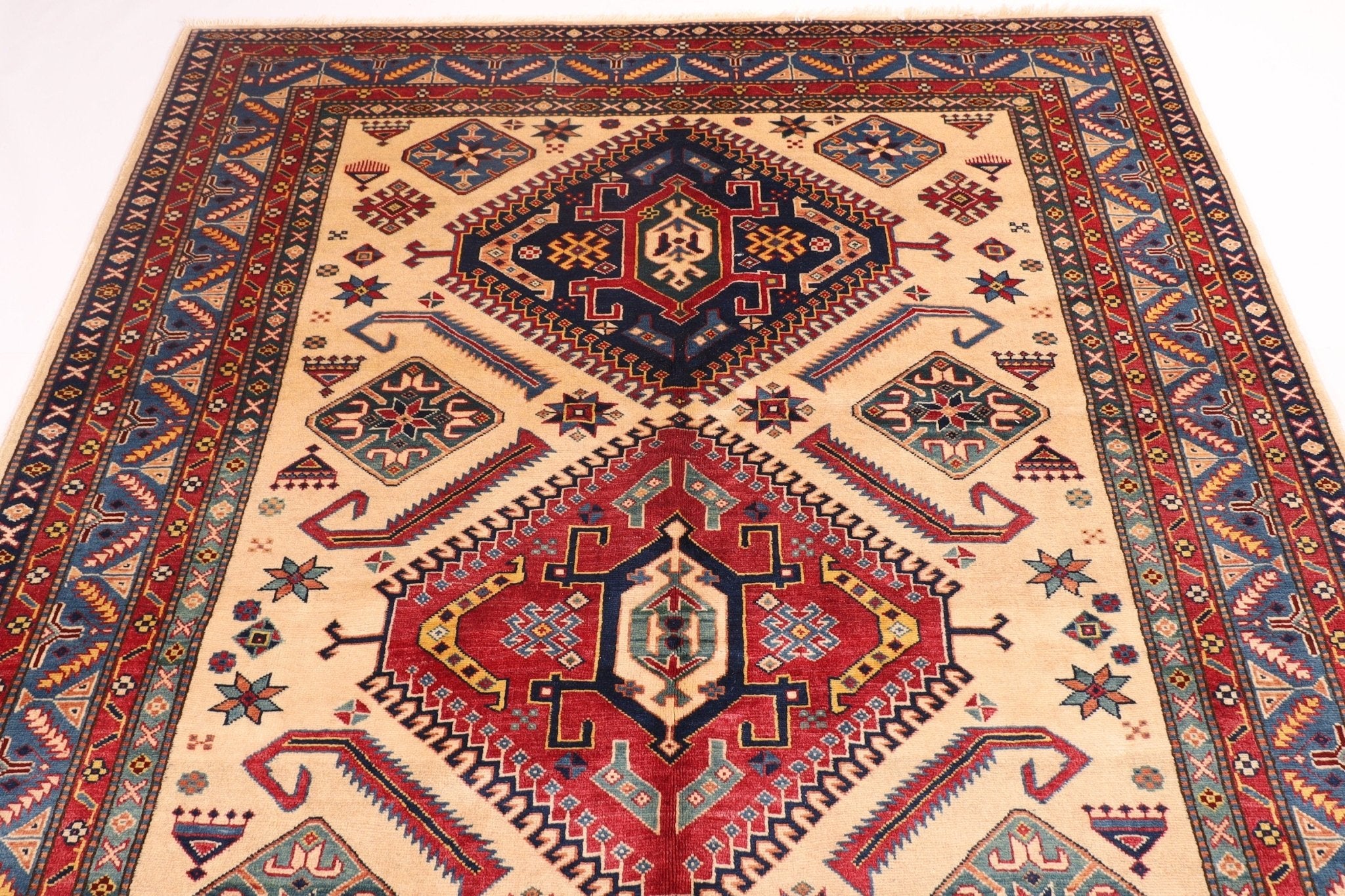 Kazak Area Rug - 178 x 250 cm (5'10" x 8'3") | Hand Knotted Tribal Design for Home Decor - Jerm Rugs - Handmade Afghan Rug - Jerm Rugs