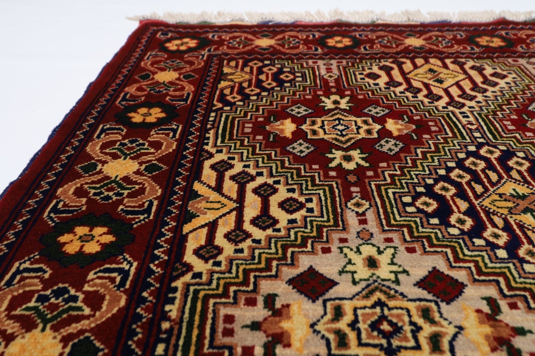 Kazak Area Rug - 3.5x5.4 ft (105x161 cm) Hand Knotted Afghan Wool Rug - Jerm Rugs - Handmade Afghan Rug - Jerm Rugs