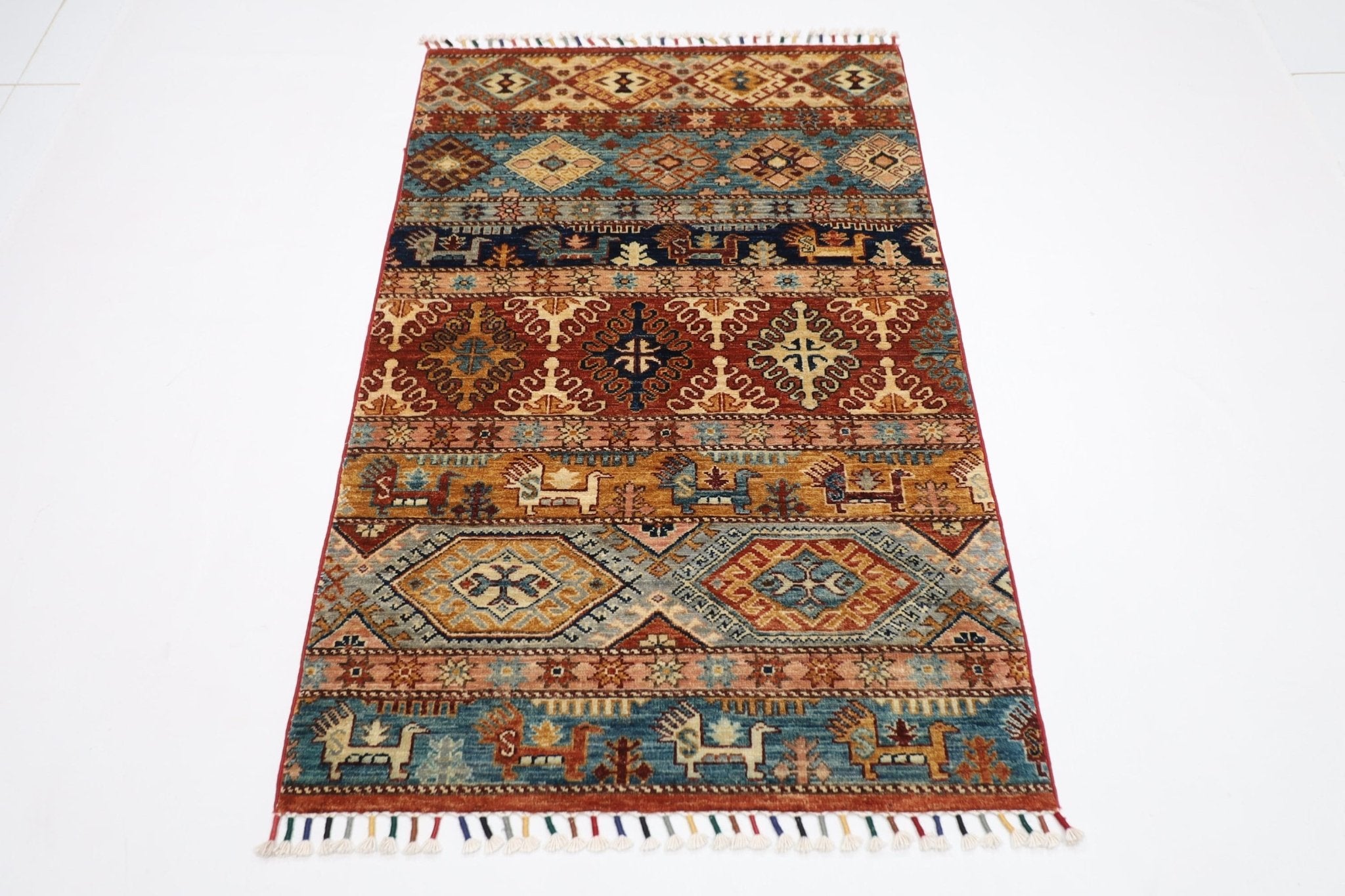 Kazak Area Rug - 3x5 ft (92 x 147 cm) Hand Knotted Afghan Wool Rug