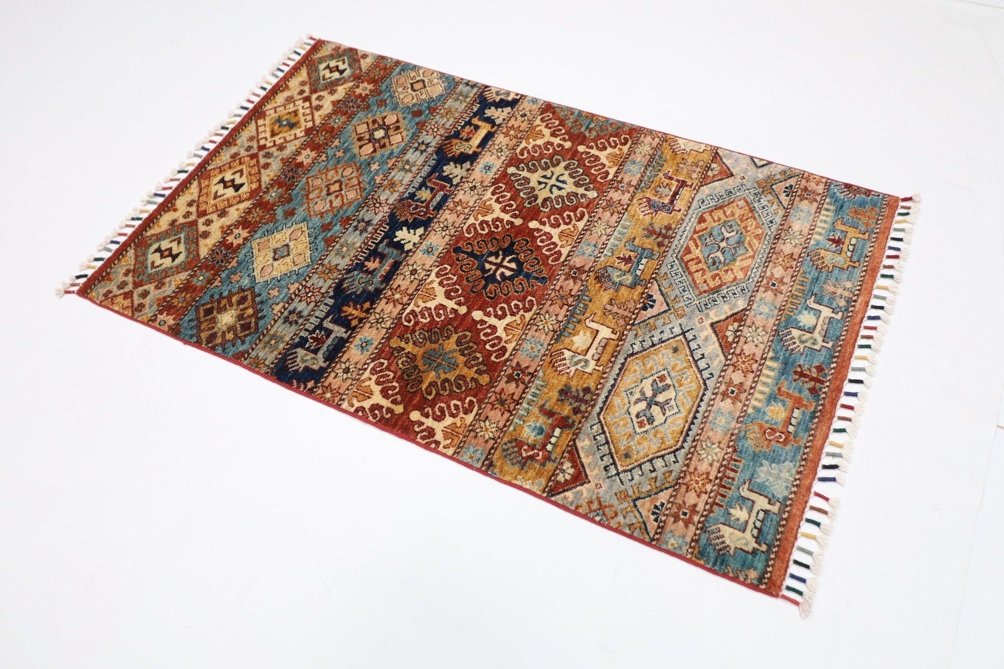 Kazak Area Rug - 3x5 ft (92 x 147 cm) Hand Knotted Afghan Wool Rug