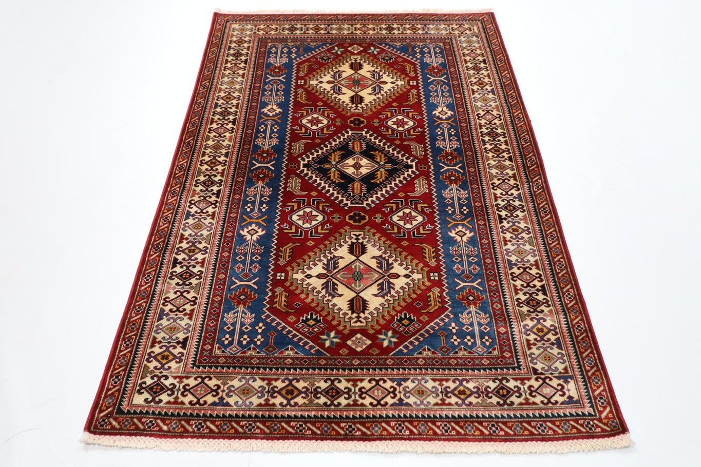 Kazak Area Rug - 4'4x6'3 ft (130 x 190 cm) Hand Knotted Afghan Wool Rug