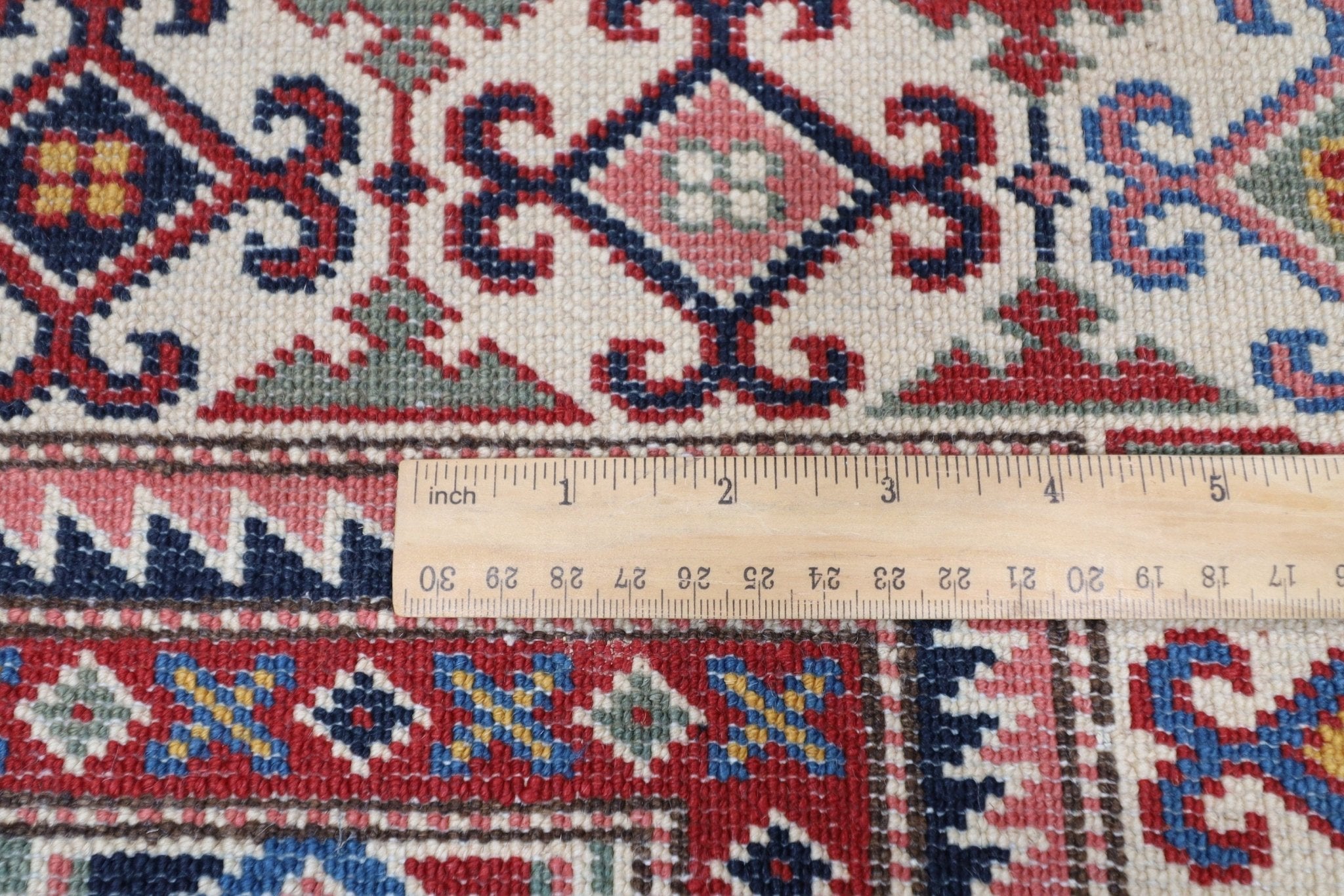 Kazak Area Rug - 4'4x6'3 ft (130 x 190 cm) Hand Knotted Afghan Wool Rug - Jerm Rugs - Handmade Afghan Rug - Jerm Rugs