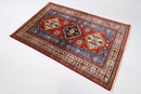 Kazak Area Rug - 4'4x6'3 ft (130 x 190 cm) Hand Knotted Afghan Wool Rug - Jerm Rugs - Handmade Afghan Rug - Jerm Rugs