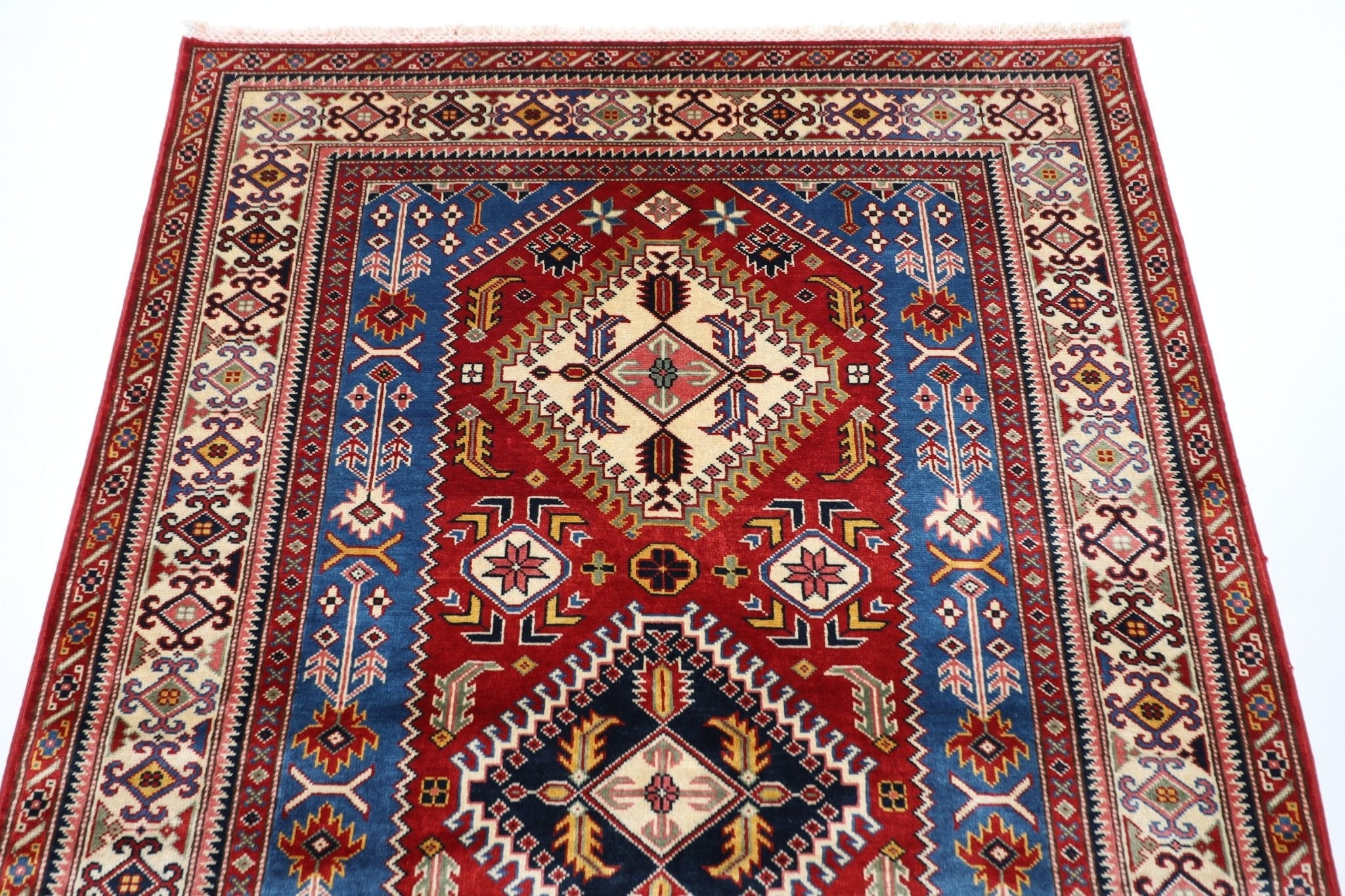 Kazak Area Rug - 4'4x6'3 ft (130 x 190 cm) Hand Knotted Afghan Wool Rug - Jerm Rugs - Handmade Afghan Rug - Jerm Rugs