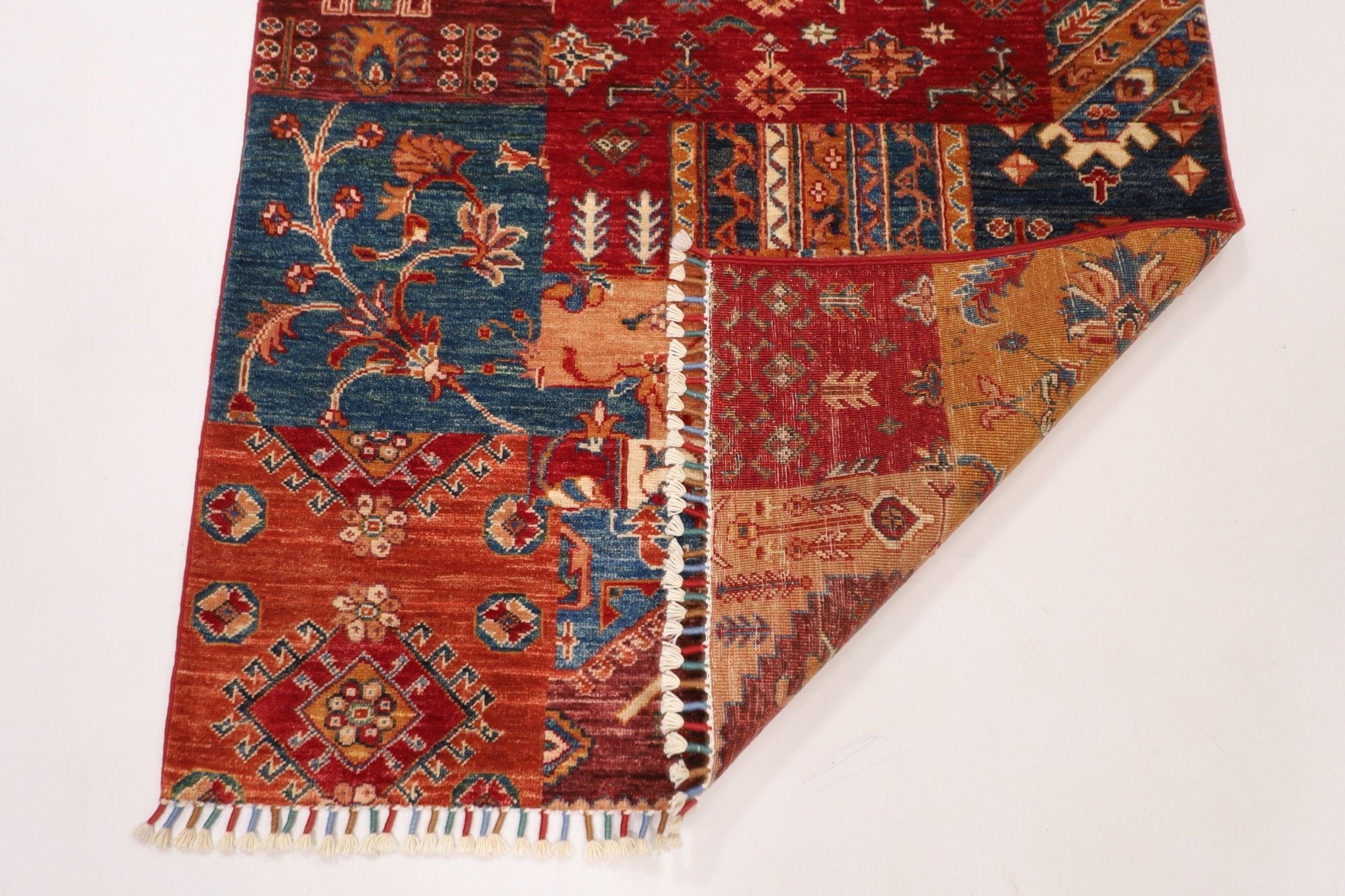 Kazak Patchwork Rug - 3'6x5'5 ft (105x156 cm) - Jerm Rugs - Handmade Afghan Rug - Jerm Rugs