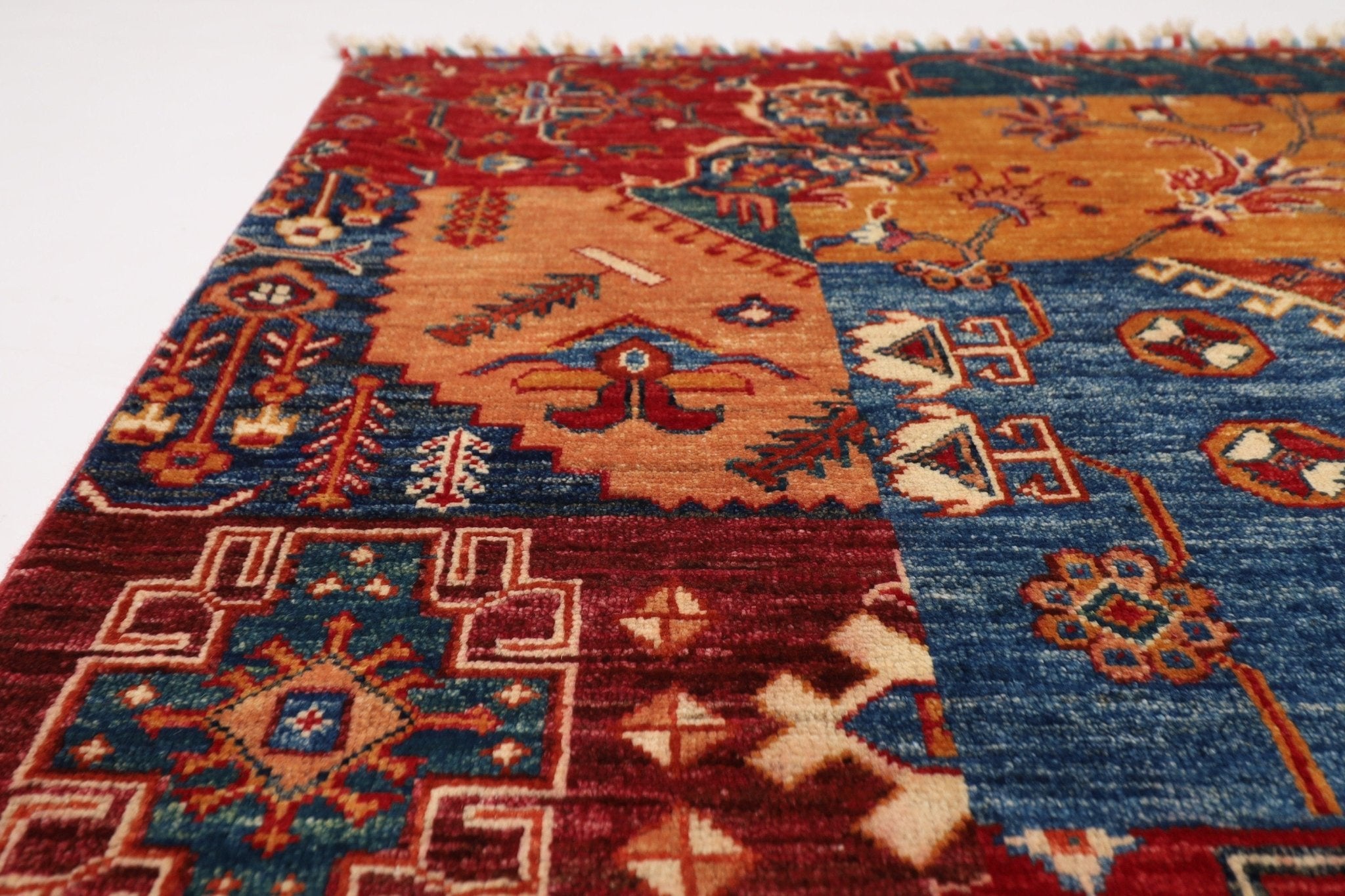 Kazak Patchwork Rug - 3'6x5'5 ft (105x156 cm) - Jerm Rugs - Handmade Afghan Rug - Jerm Rugs