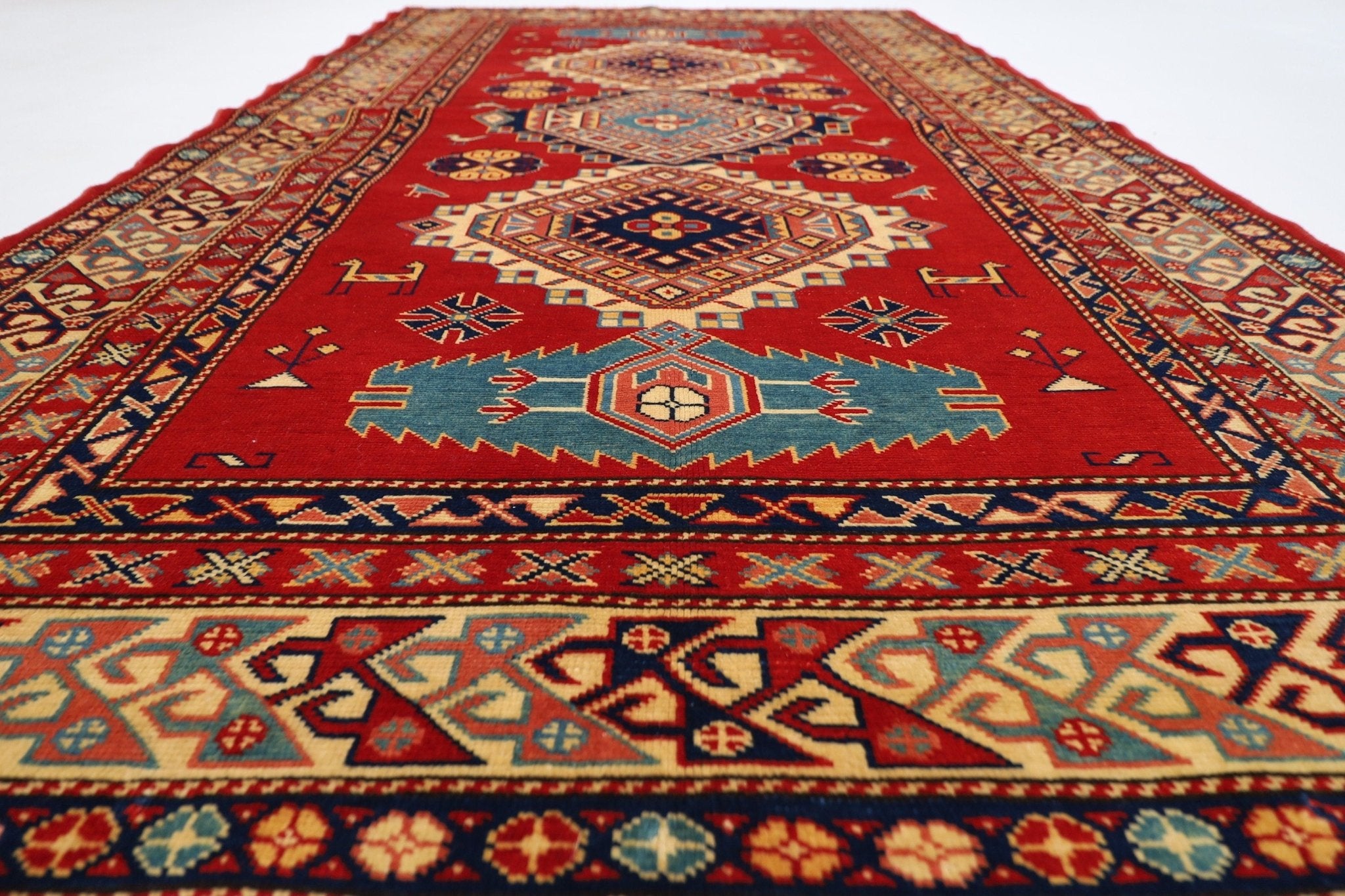 Kazak Rug - 116x200 cm (3'10"x6'7") Afghan Hand Knotted Wool Area Rug - Jerm Rugs - Handmade Afghan Rug - Jerm Rugs