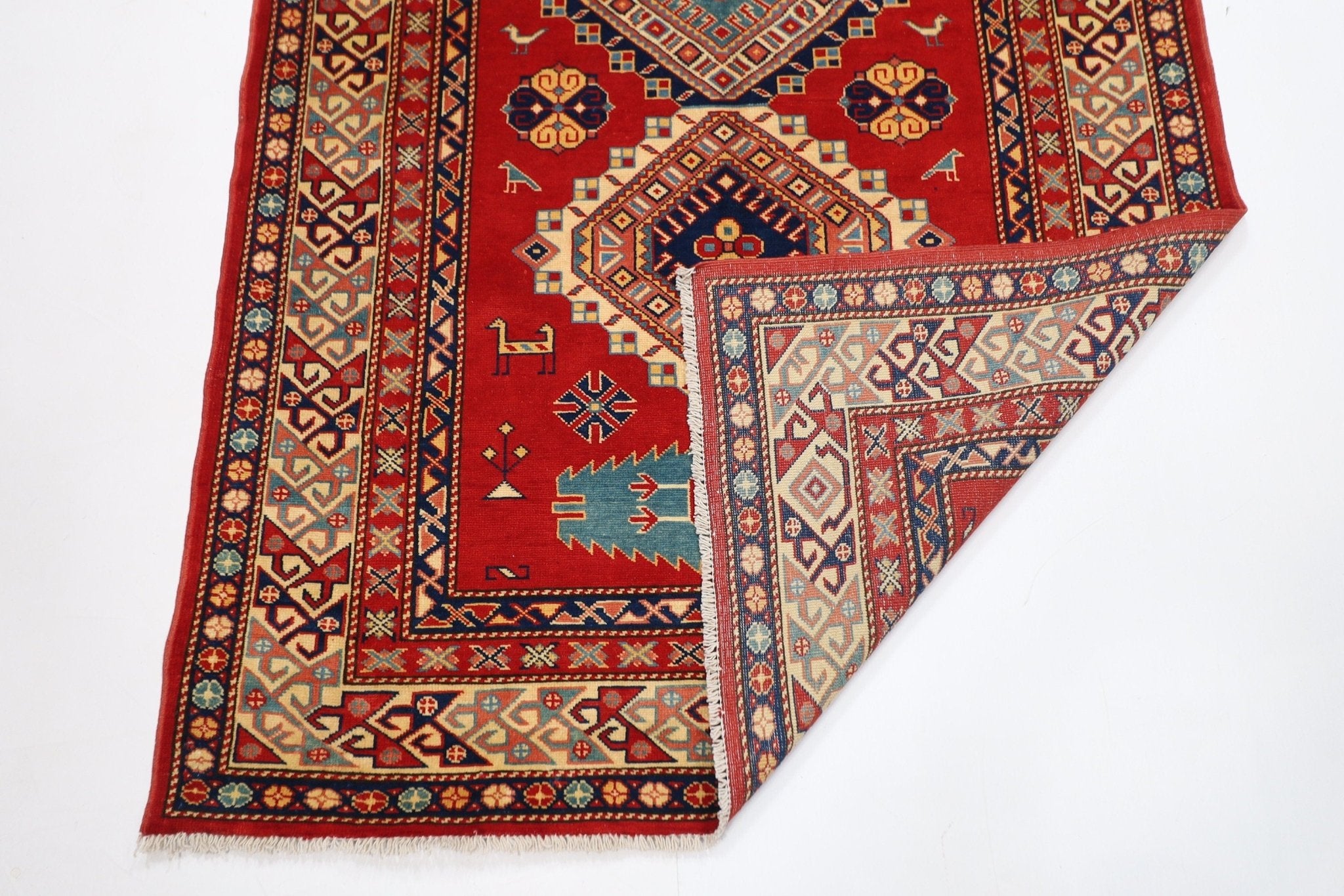 Kazak Rug - 116x200 cm (3'10"x6'7") Afghan Hand Knotted Wool Area Rug - Jerm Rugs - Handmade Afghan Rug - Jerm Rugs