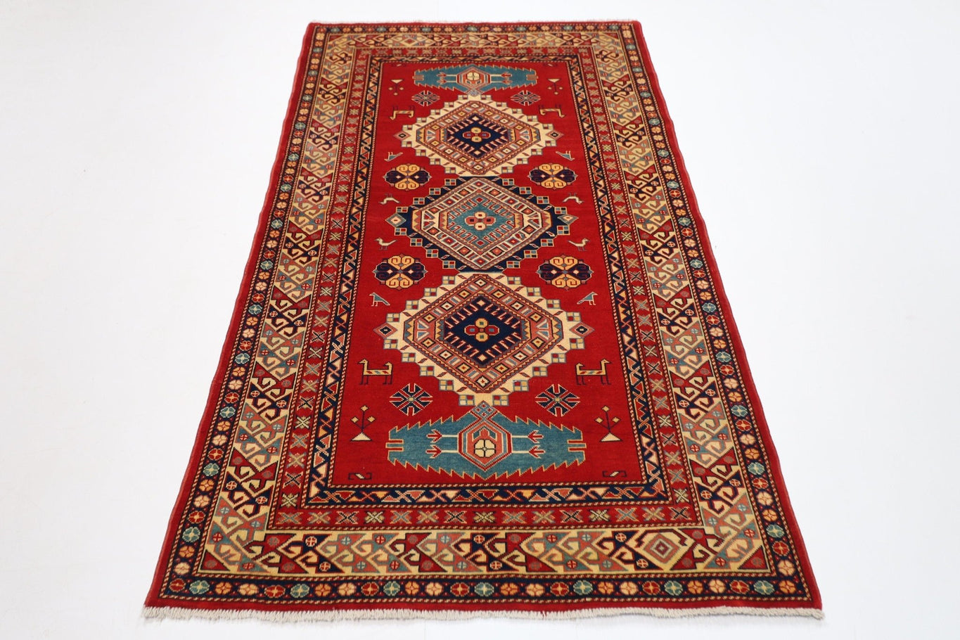 Kazak Rug - 116x200 cm (3'10"x6'7") Afghan Hand Knotted Wool Area Rug