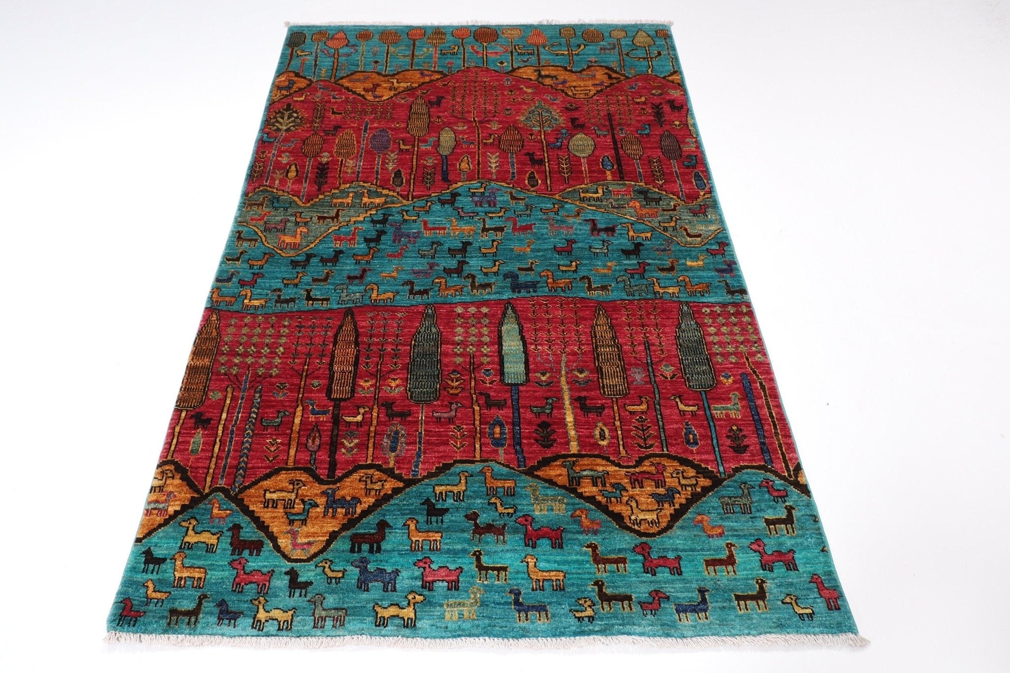 Kazak Rug - 119 x 185 cm (3.11 x 6.1 ft) Handcrafted Afghan Animal Motif Area Carpet